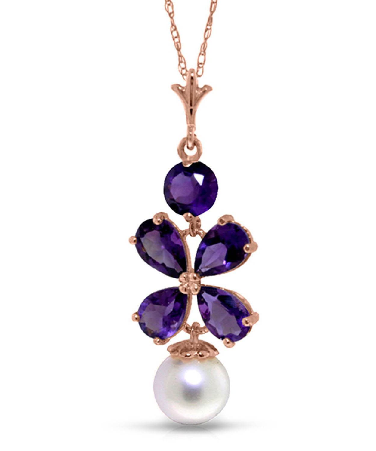 3.18 ctw Natural Amethyst and Freshwater Pearl 14k Gold Dangle Pendant With Chain View 3