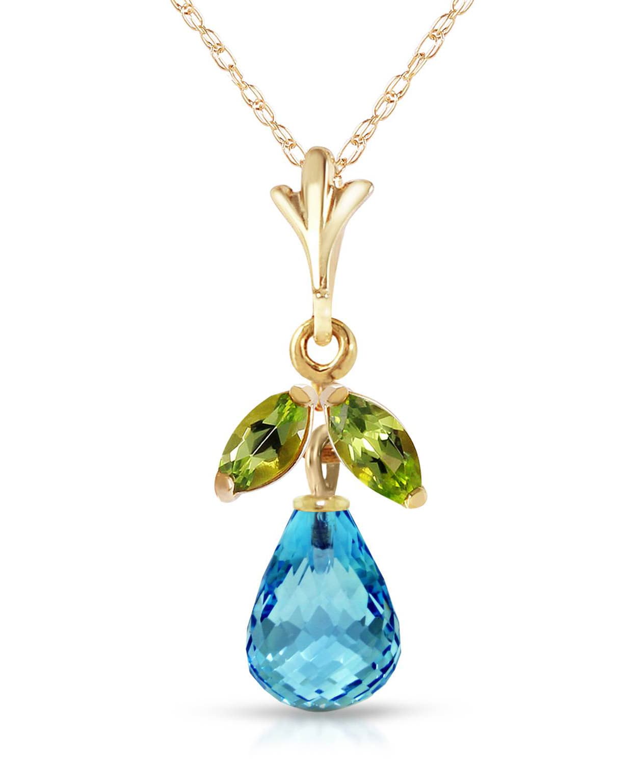 1.70 ctw Natural Swiss Blue Topaz and Lime Peridot 14k Gold Flower Pendant With Chain View 1