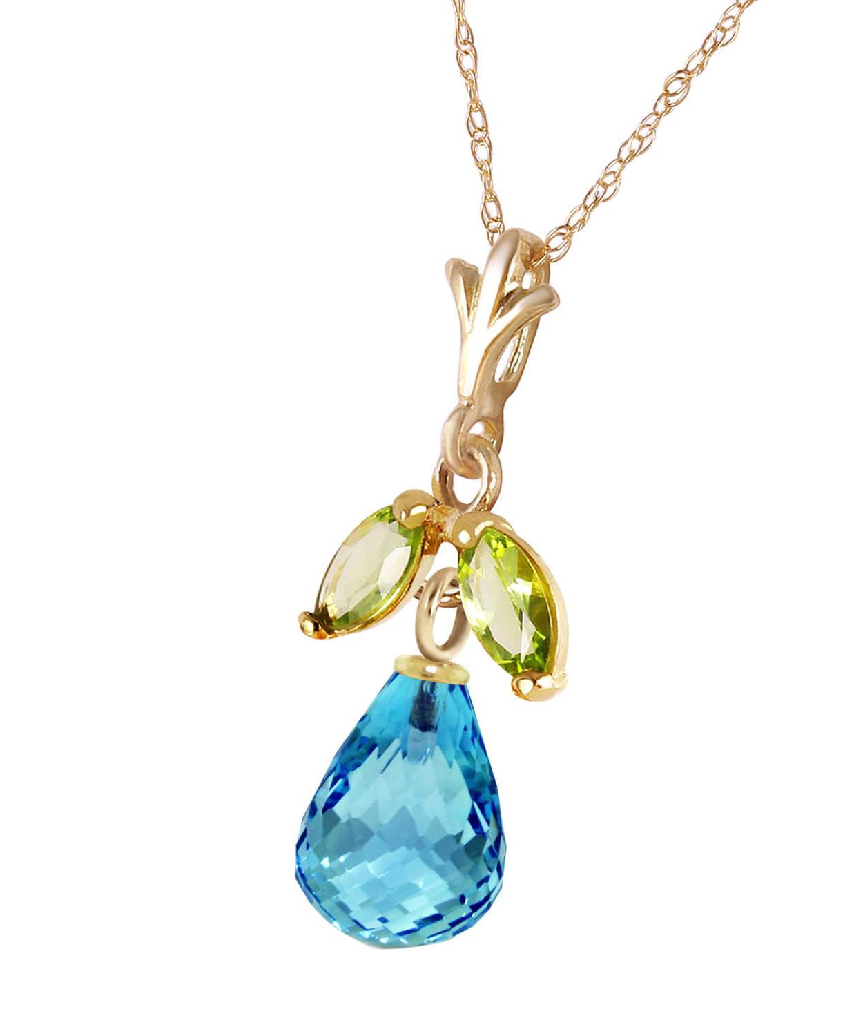 1.70 ctw Natural Swiss Blue Topaz and Lime Peridot 14k Gold Flower Pendant With Chain View 2