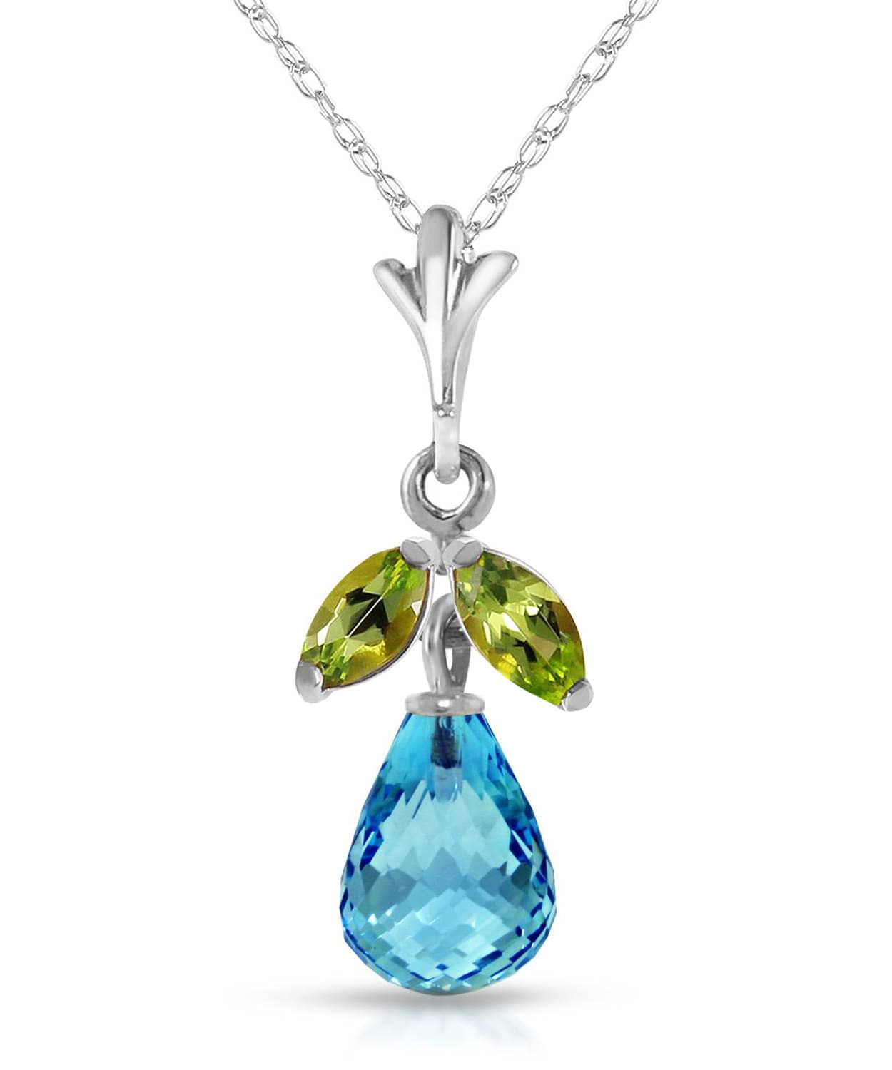 1.70 ctw Natural Swiss Blue Topaz and Lime Peridot 14k Gold Flower Pendant With Chain View 3