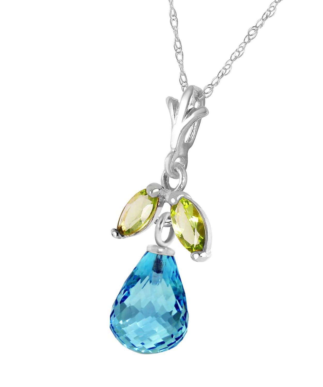 1.70 ctw Natural Swiss Blue Topaz and Lime Peridot 14k Gold Flower Pendant With Chain View 4
