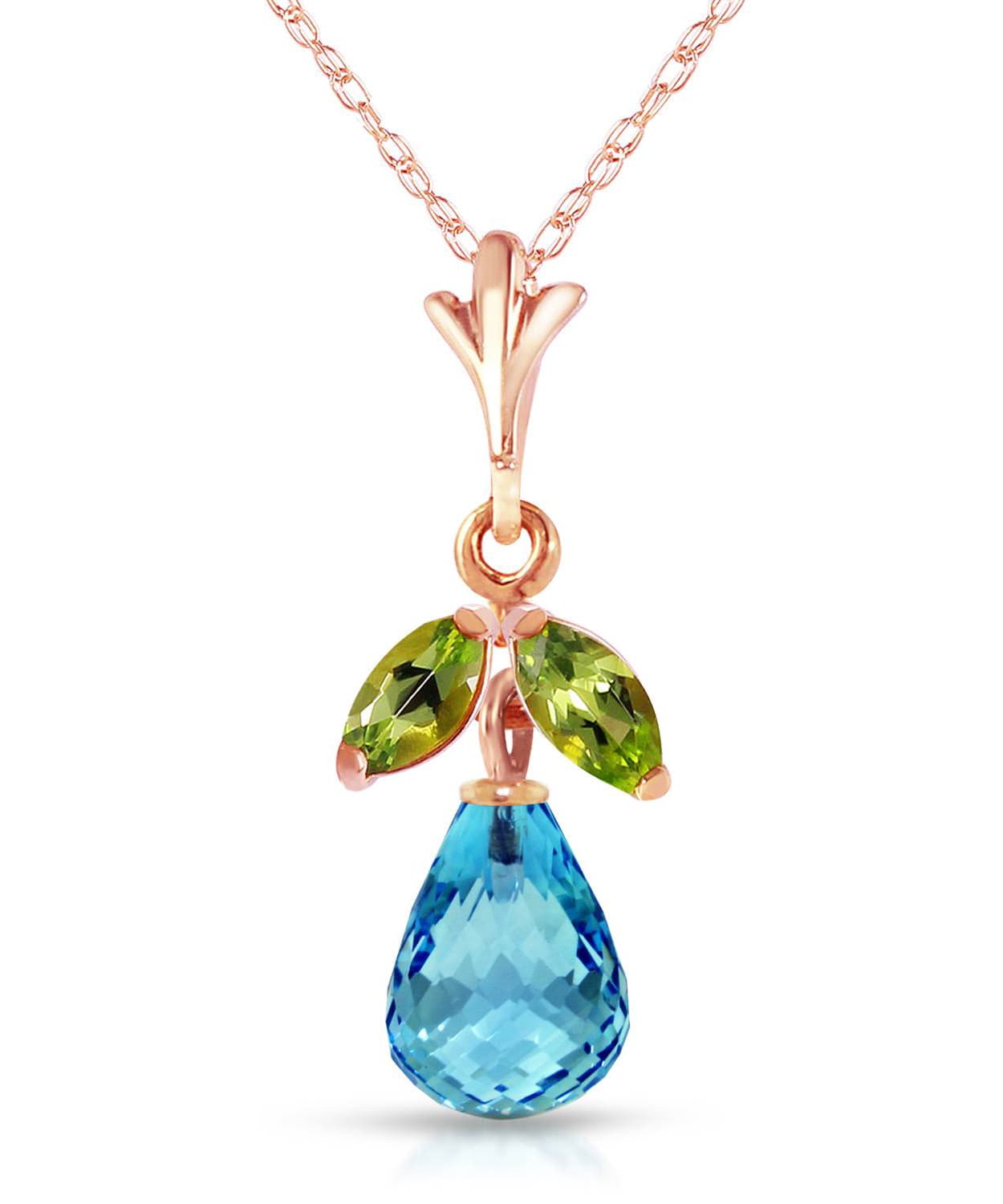 1.70 ctw Natural Swiss Blue Topaz and Lime Peridot 14k Gold Flower Pendant With Chain View 5