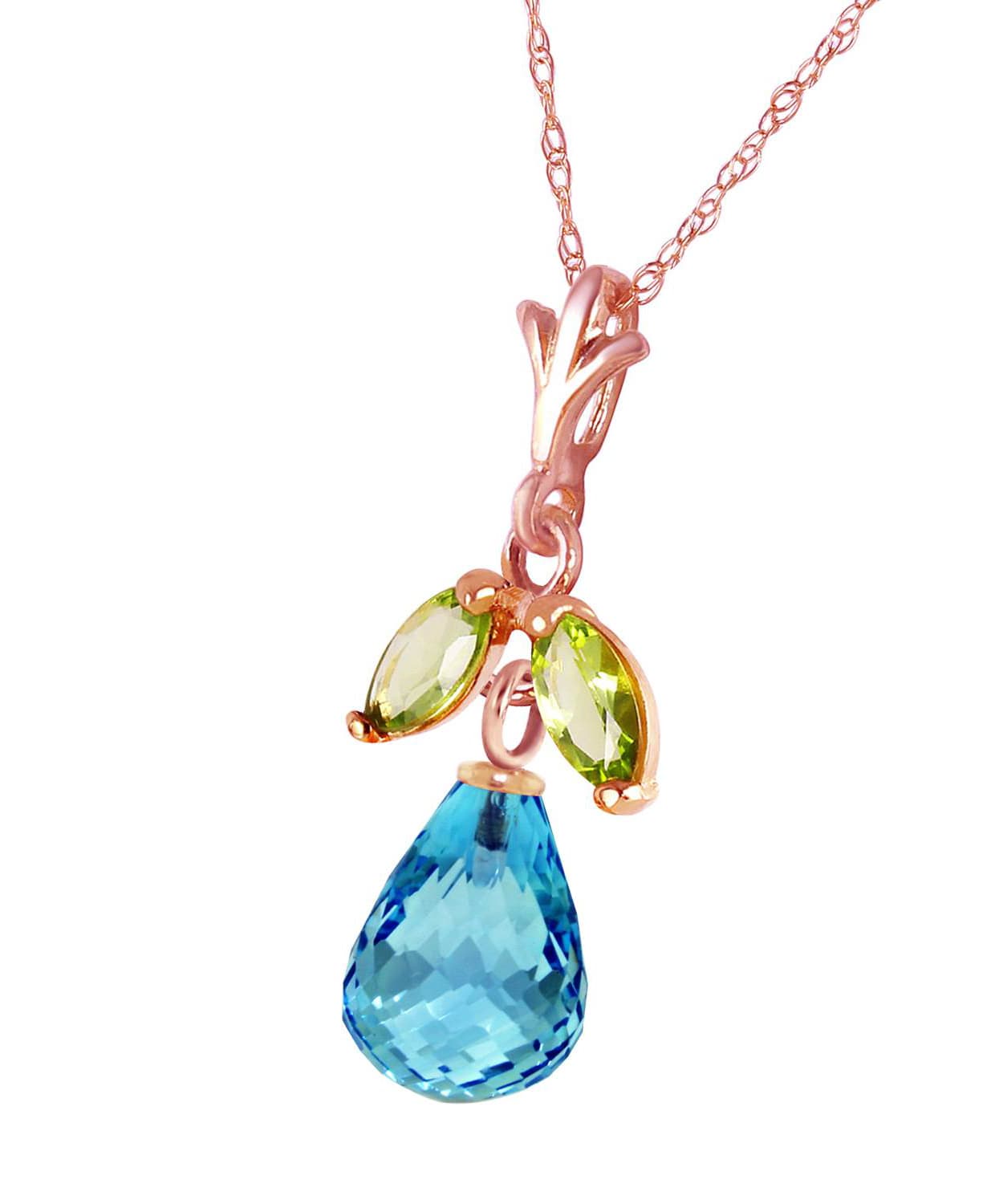 1.70 ctw Natural Swiss Blue Topaz and Lime Peridot 14k Gold Flower Pendant With Chain View 6