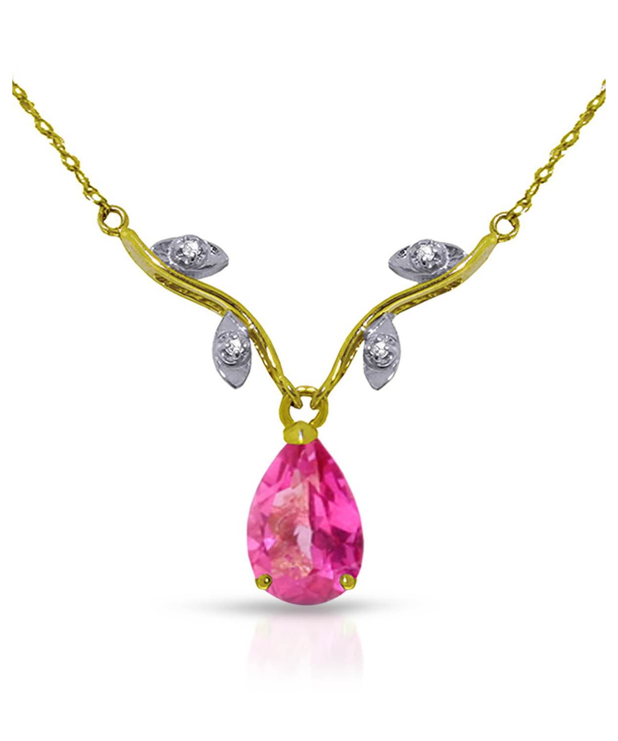 1.52 ctw Natural Pink Topaz and Diamond 14k Gold Teardrop Necklace View 1