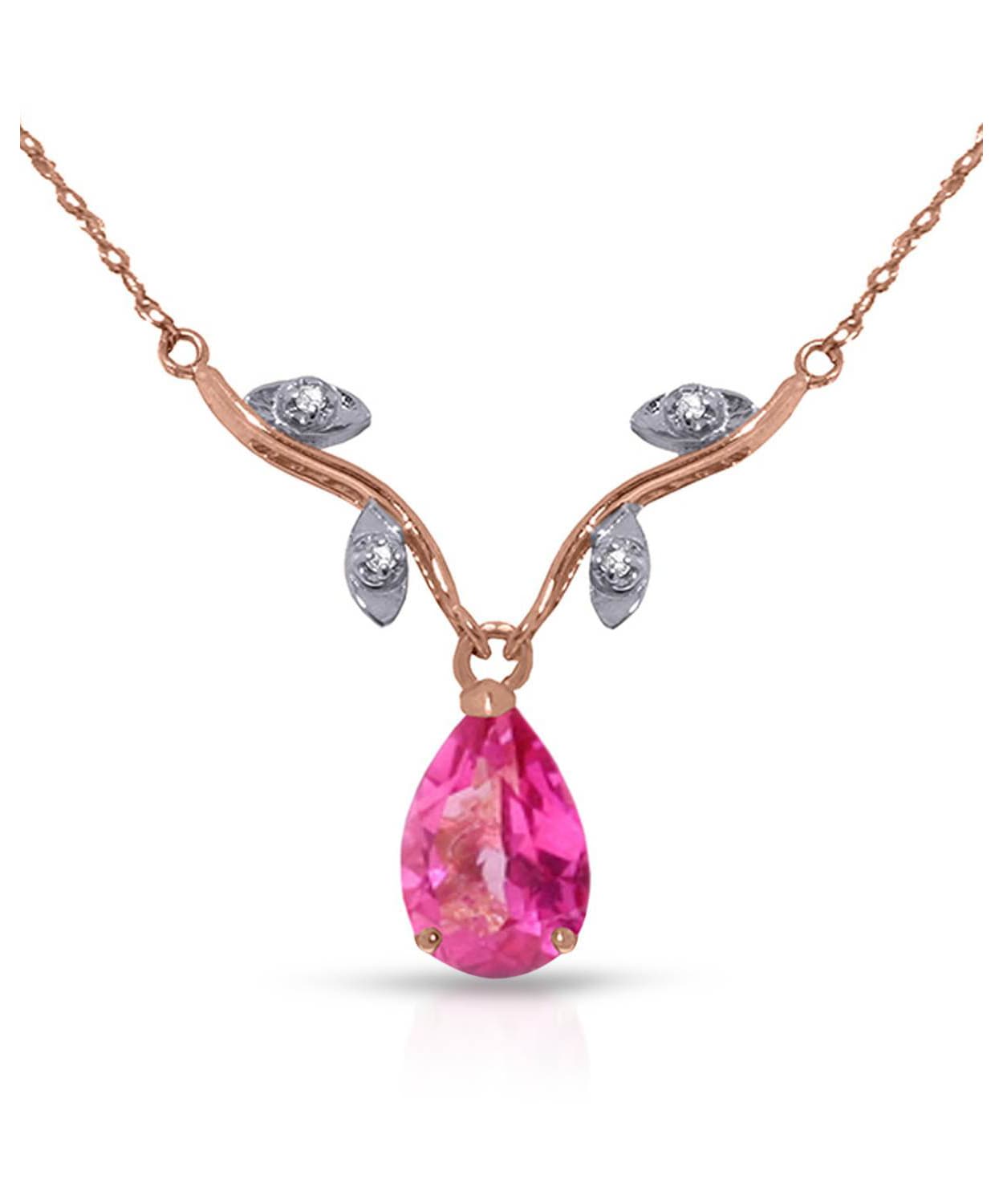 1.52 ctw Natural Pink Topaz and Diamond 14k Gold Teardrop Necklace View 3