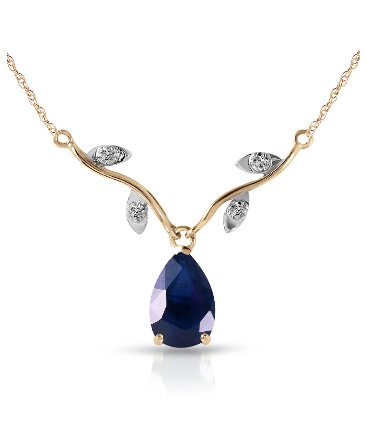 1.52 ctw Natural Blue Sapphire and Diamond 14k Gold Teardrop Necklace View 1