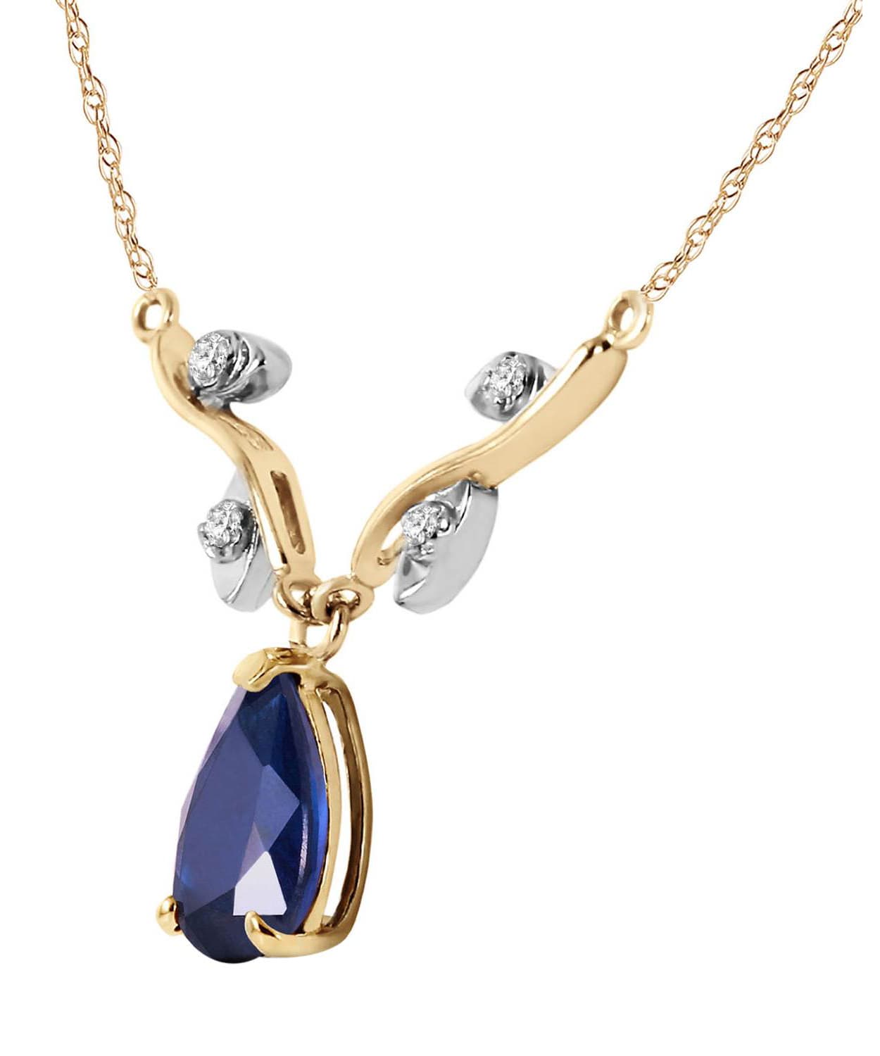 1.52 ctw Natural Blue Sapphire and Diamond 14k Gold Teardrop Necklace View 2