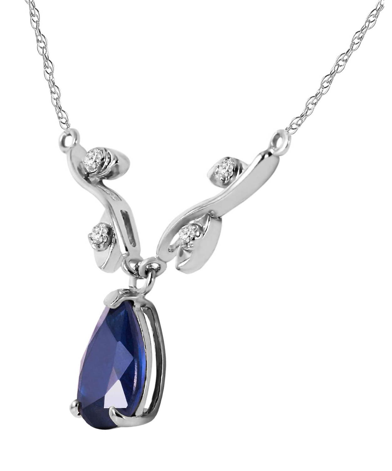 1.52 ctw Natural Blue Sapphire and Diamond 14k Gold Teardrop Necklace View 4