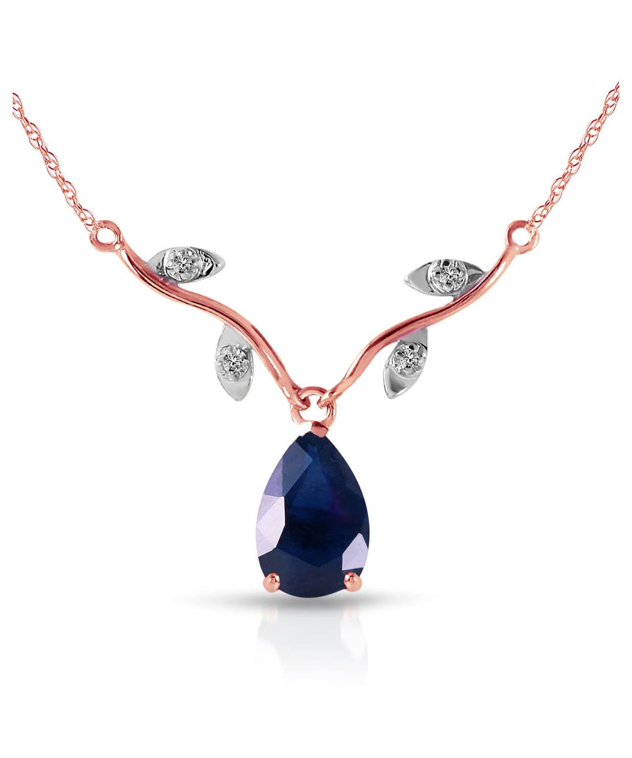 1.52 ctw Natural Blue Sapphire and Diamond 14k Gold Teardrop Necklace View 5