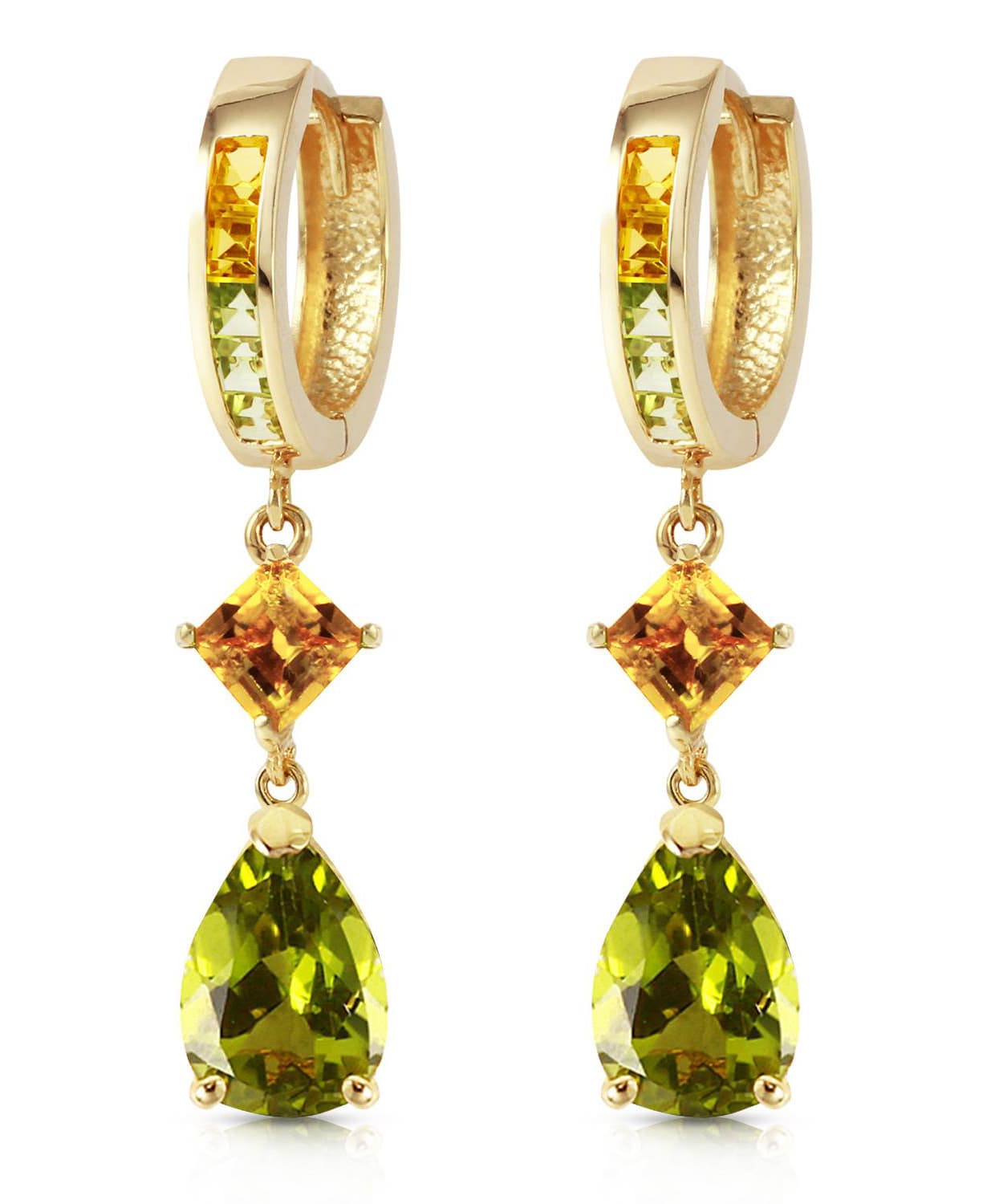 5.18 ctw Natural Lime Peridot and Honey Citrine 14k Gold Teardrop Dangle Earrings View 1