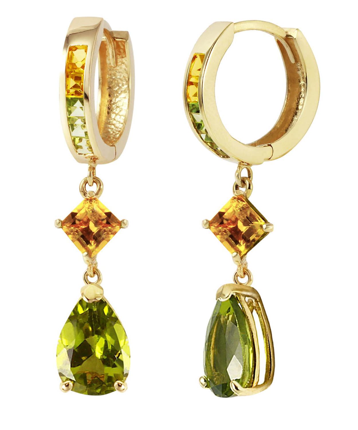 5.18 ctw Natural Lime Peridot and Honey Citrine 14k Gold Teardrop Dangle Earrings View 2