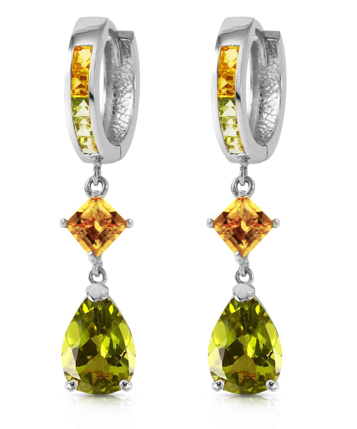 5.18 ctw Natural Lime Peridot and Honey Citrine 14k Gold Teardrop Dangle Earrings View 3