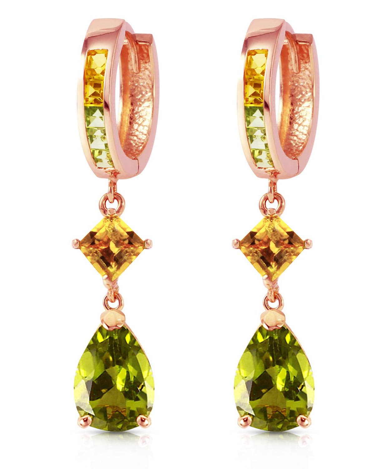 5.18 ctw Natural Lime Peridot and Honey Citrine 14k Gold Teardrop Dangle Earrings View 5