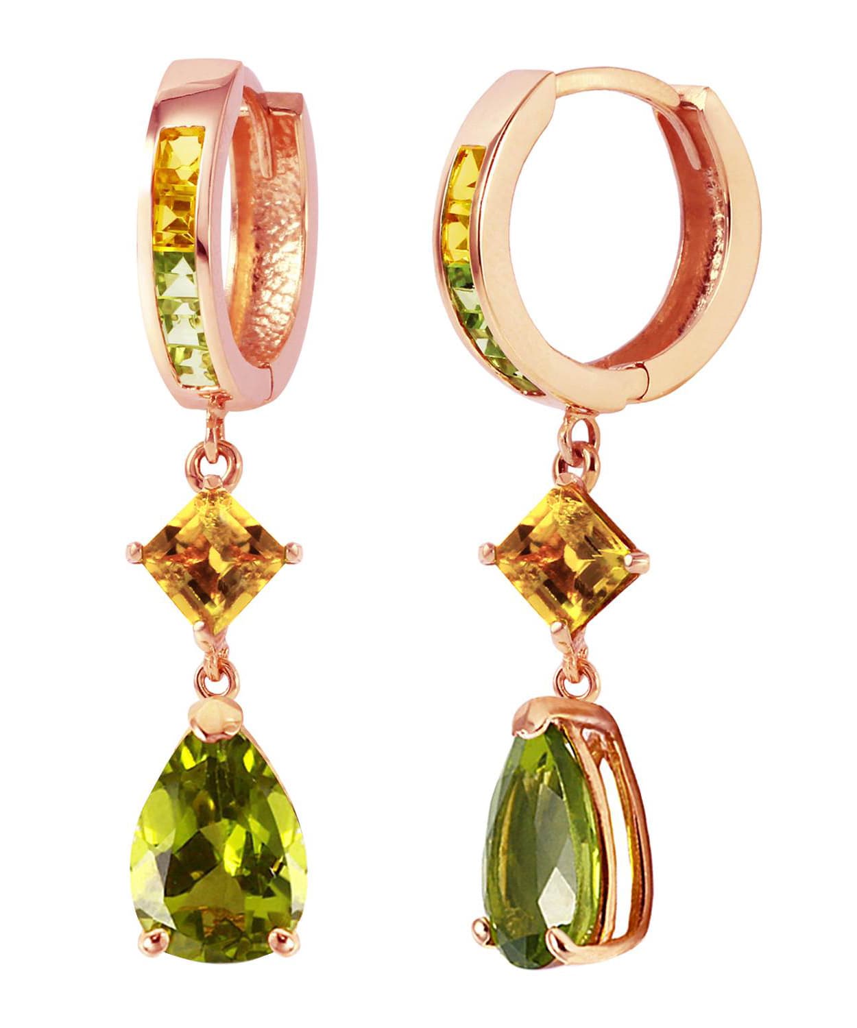 5.18 ctw Natural Lime Peridot and Honey Citrine 14k Gold Teardrop Dangle Earrings View 6