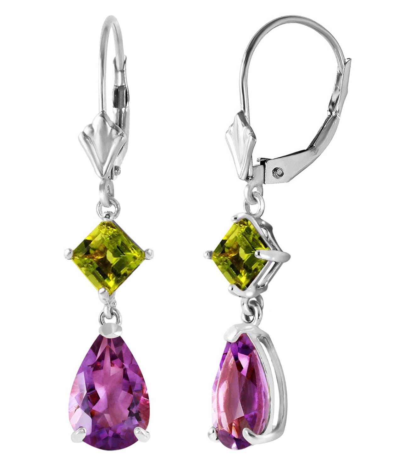 4.53 ctw Natural Amethyst and Lime Peridot 14k Gold Teardrop Dangle Earrings View 5