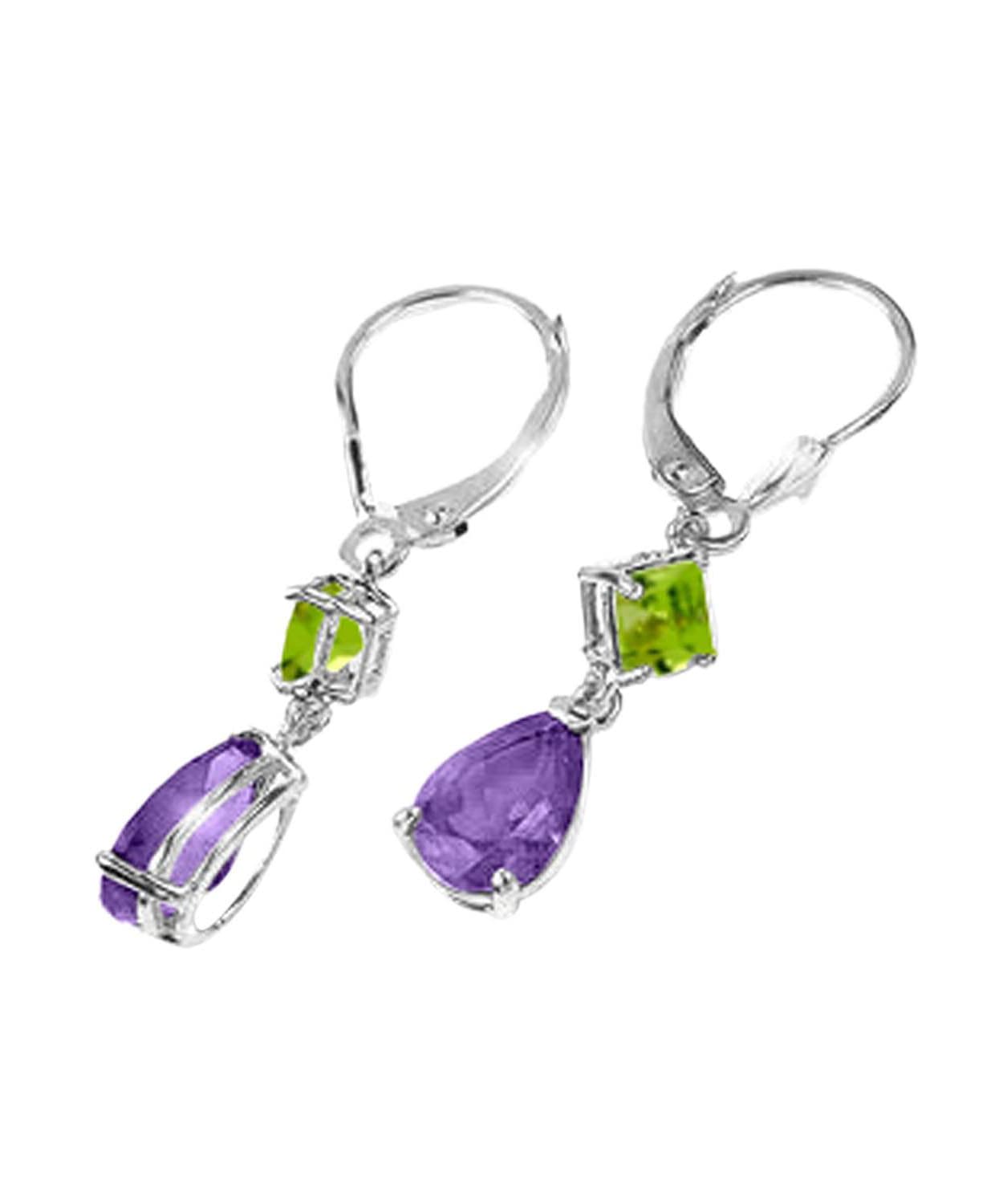 4.53 ctw Natural Amethyst and Lime Peridot 14k Gold Teardrop Dangle Earrings View 6