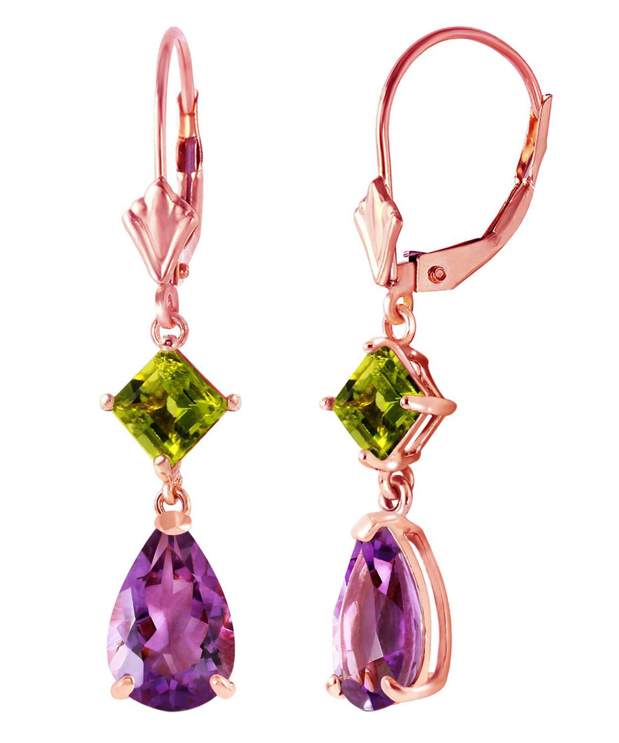 4.53 ctw Natural Amethyst and Lime Peridot 14k Gold Teardrop Dangle Earrings View 8