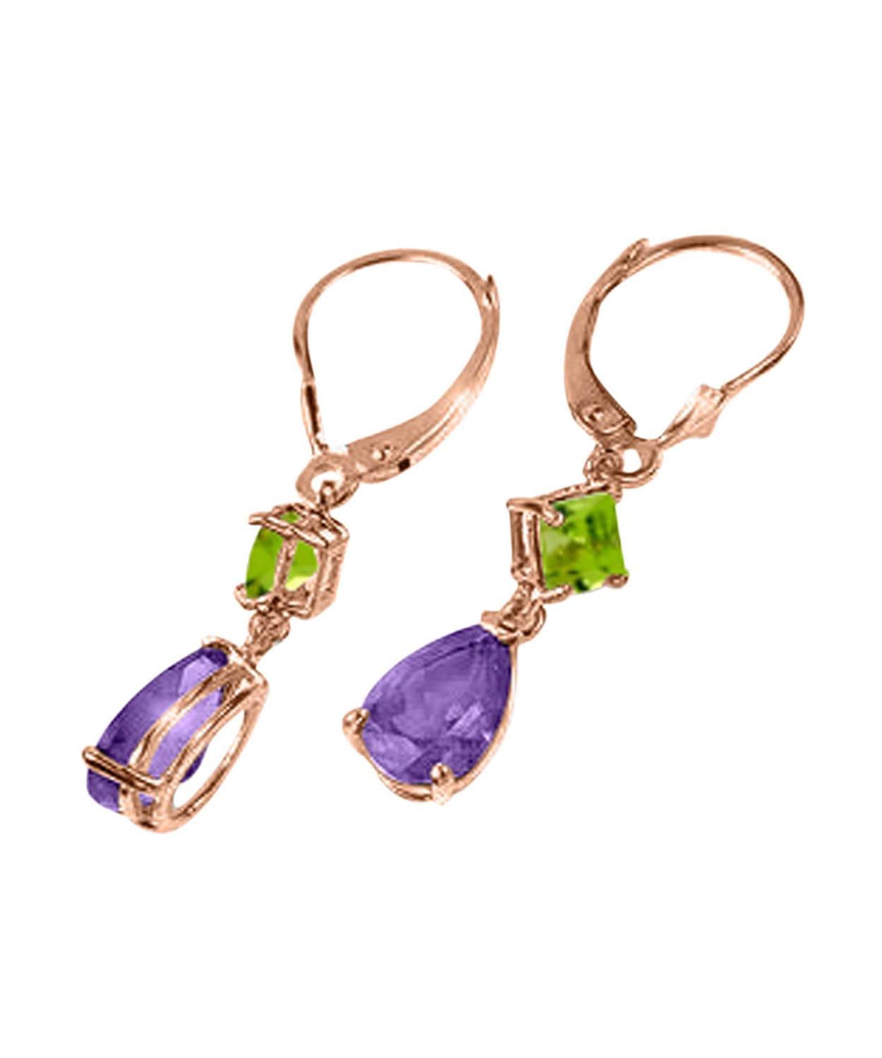 4.53 ctw Natural Amethyst and Lime Peridot 14k Gold Teardrop Dangle Earrings View 9