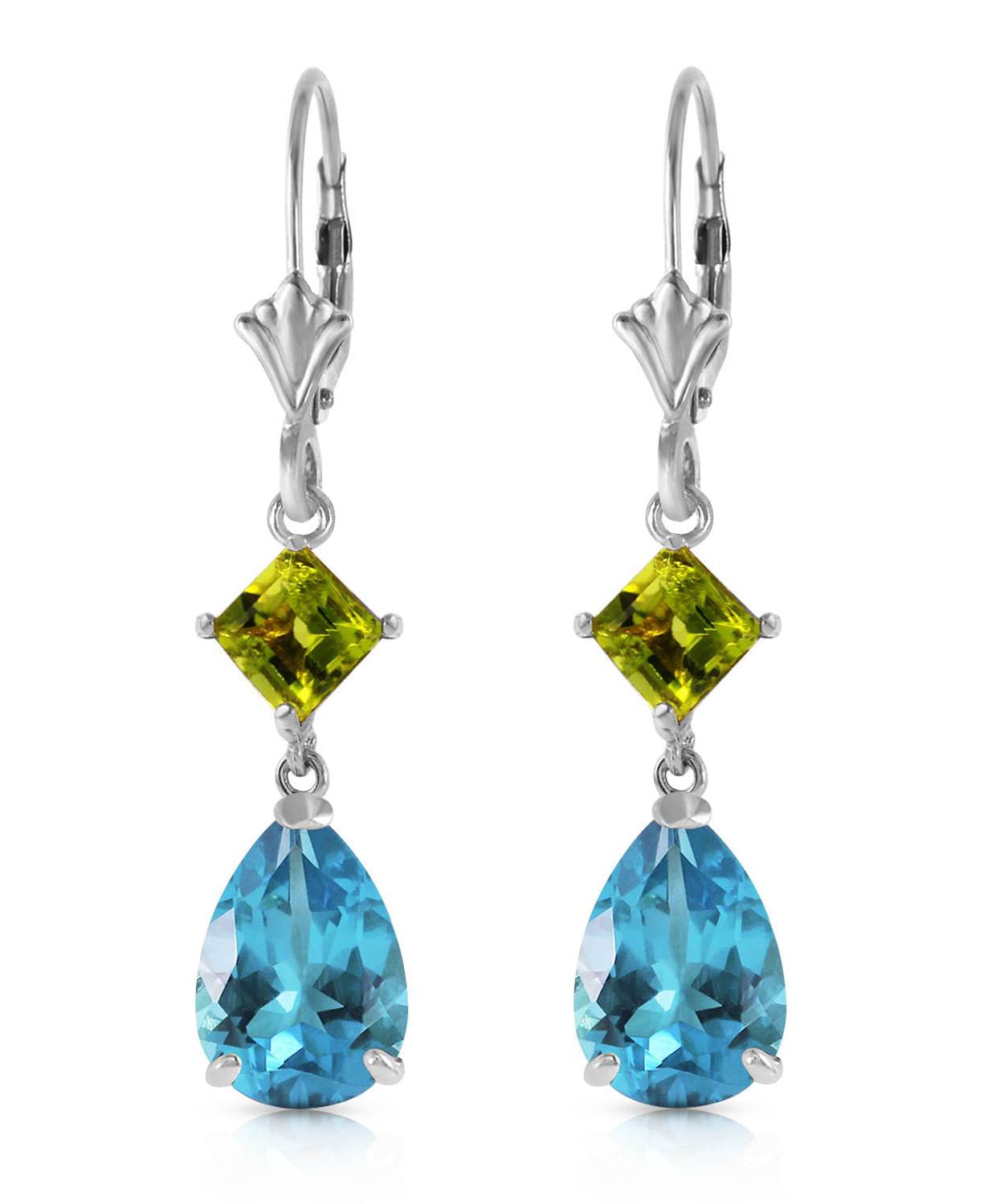 4.53 ctw Natural Swiss Blue Topaz and Lime Peridot 14k Gold Teardrop Dangle Earrings View 4