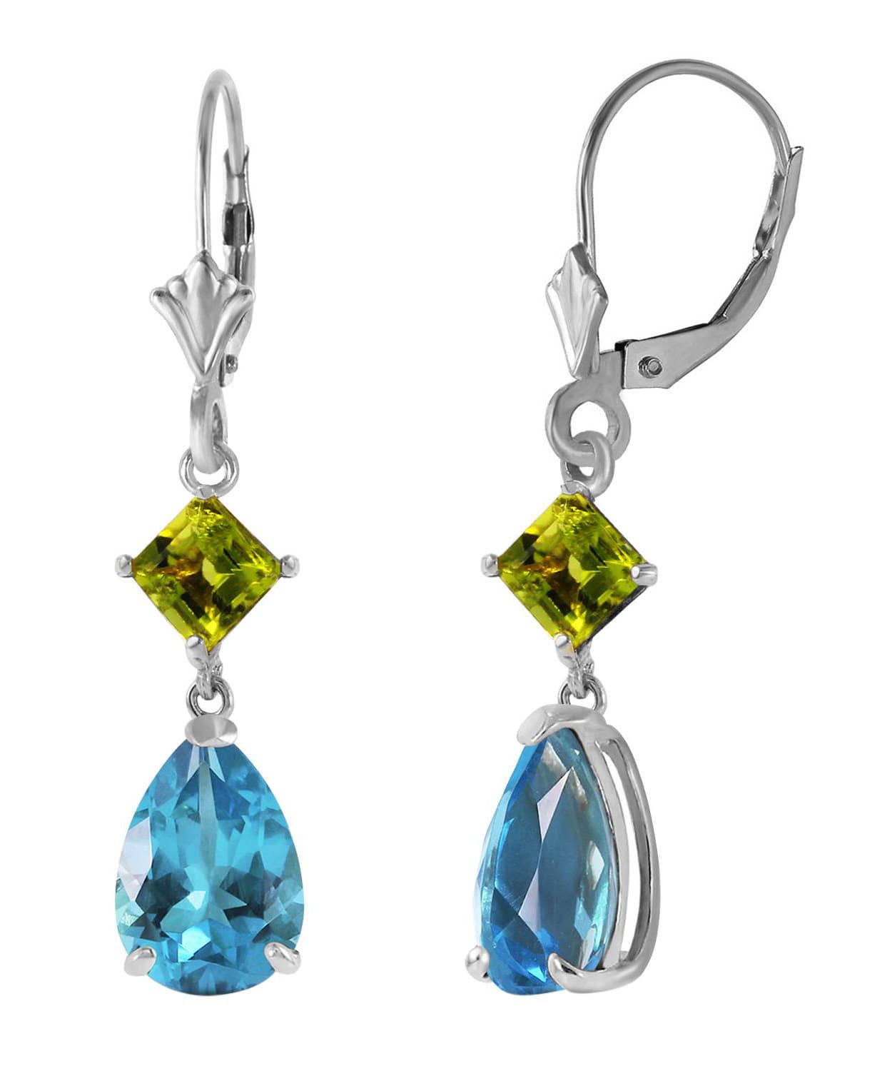 4.53 ctw Natural Swiss Blue Topaz and Lime Peridot 14k Gold Teardrop Dangle Earrings View 5