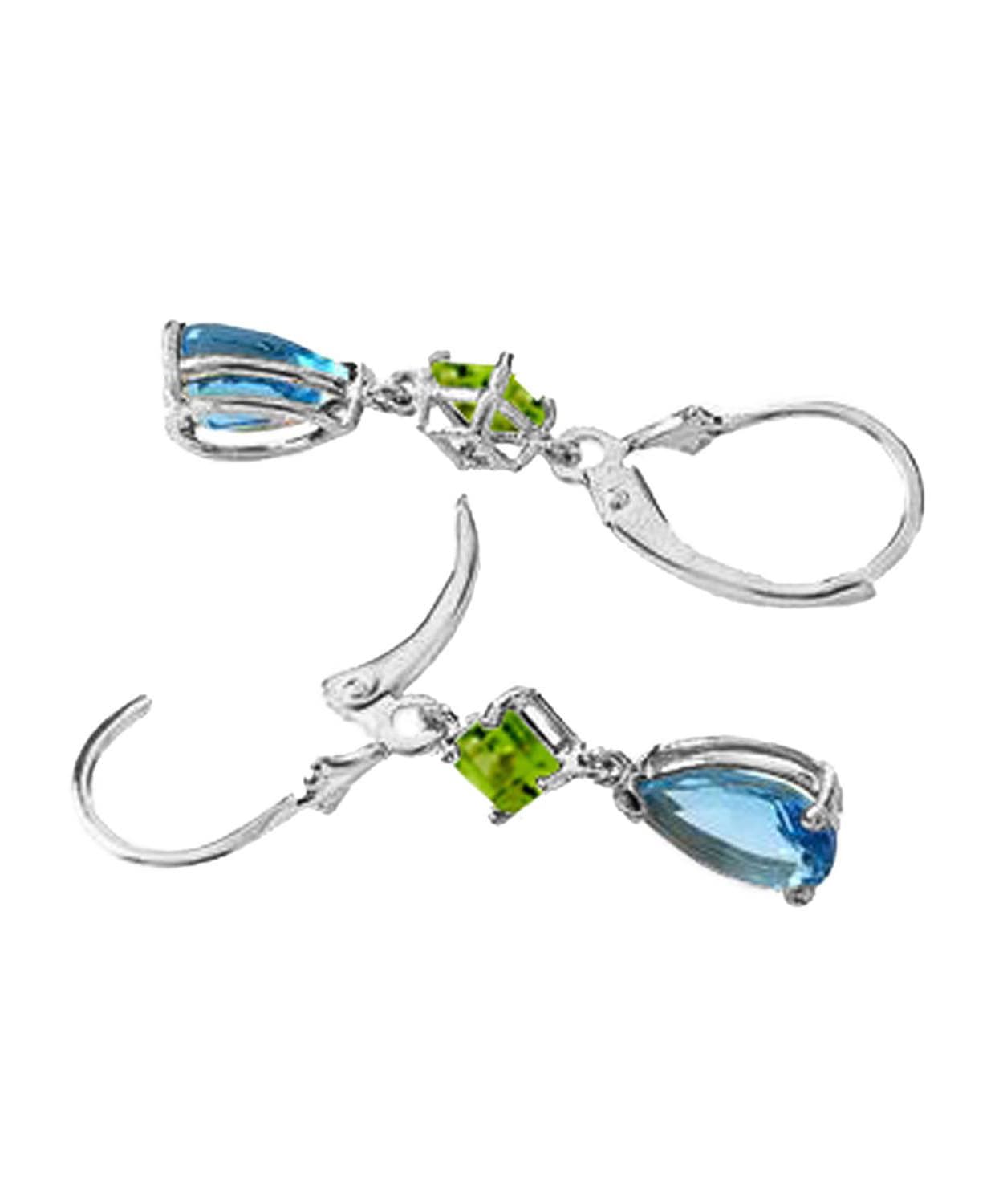 4.53 ctw Natural Swiss Blue Topaz and Lime Peridot 14k Gold Teardrop Dangle Earrings View 6