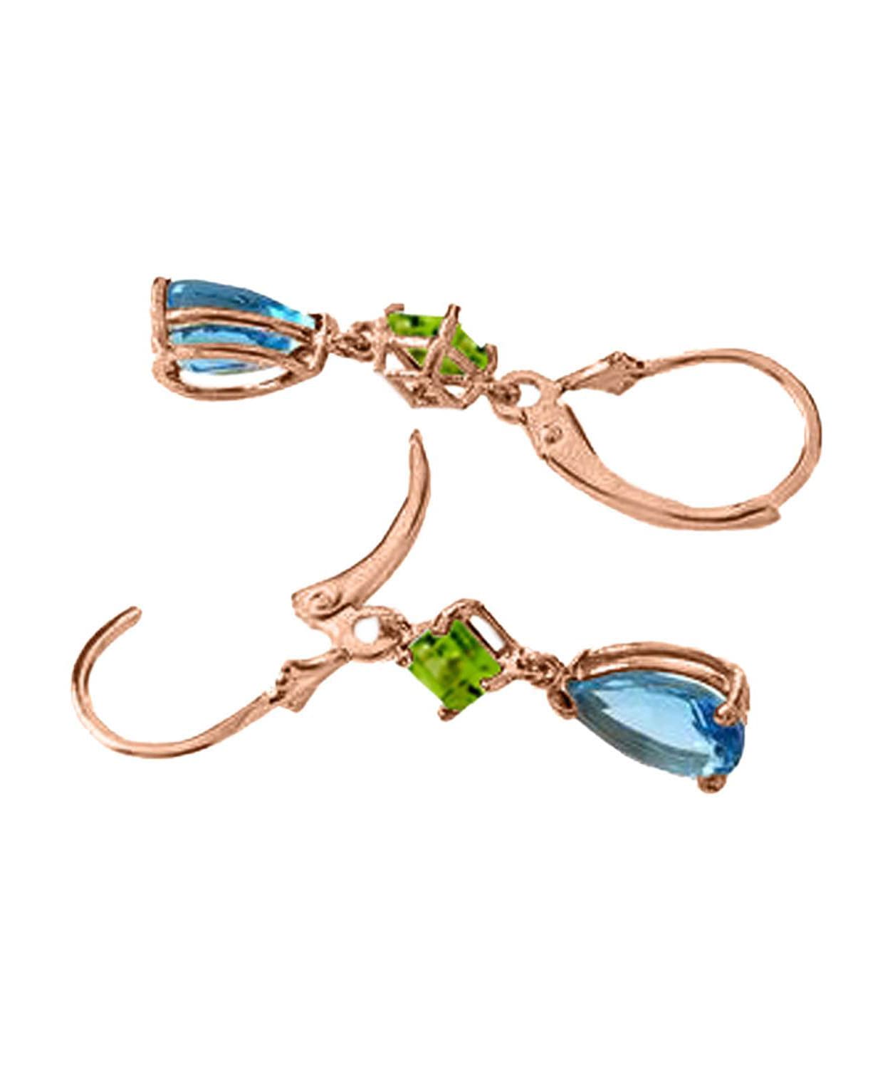 4.53 ctw Natural Swiss Blue Topaz and Lime Peridot 14k Gold Teardrop Dangle Earrings View 9