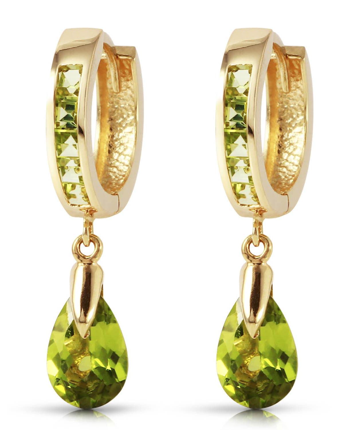 3.93 ctw Natural Lime Peridot 14k Gold Teardrop Dangle Earrings View 1