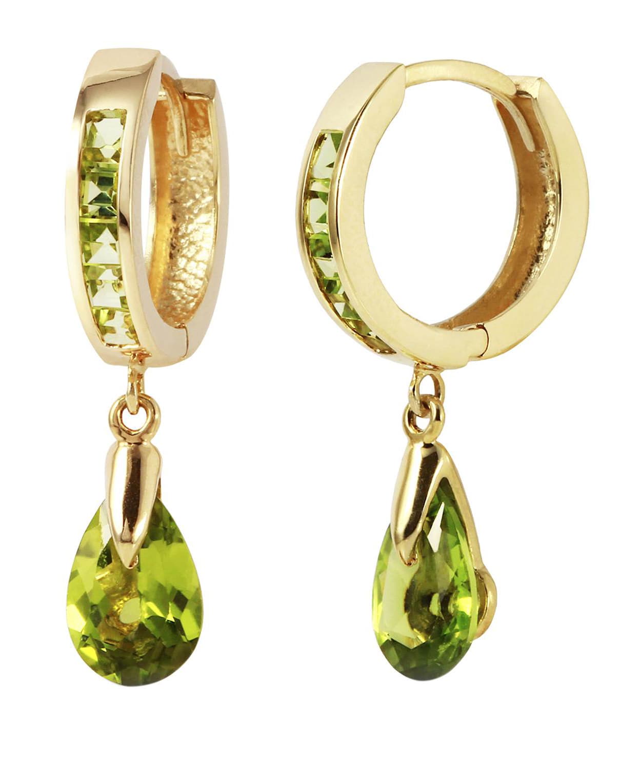 3.93 ctw Natural Lime Peridot 14k Gold Teardrop Dangle Earrings View 2