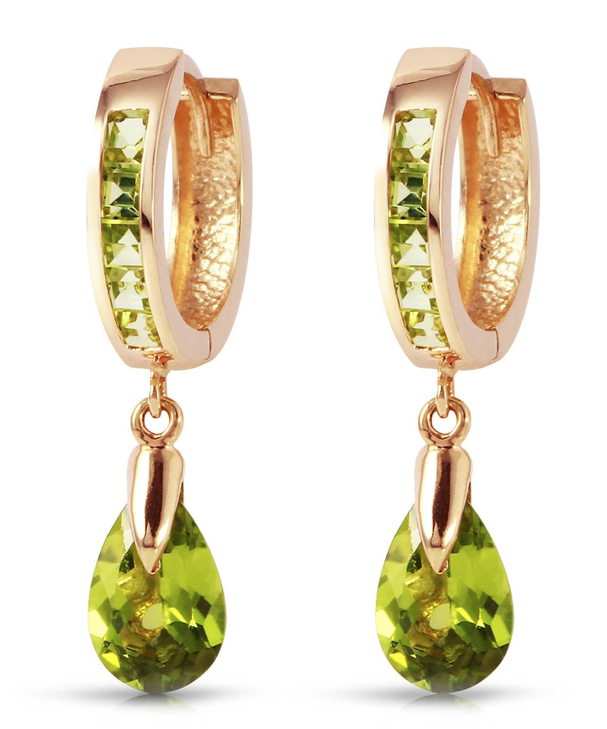 3.93 ctw Natural Lime Peridot 14k Gold Teardrop Dangle Earrings View 5