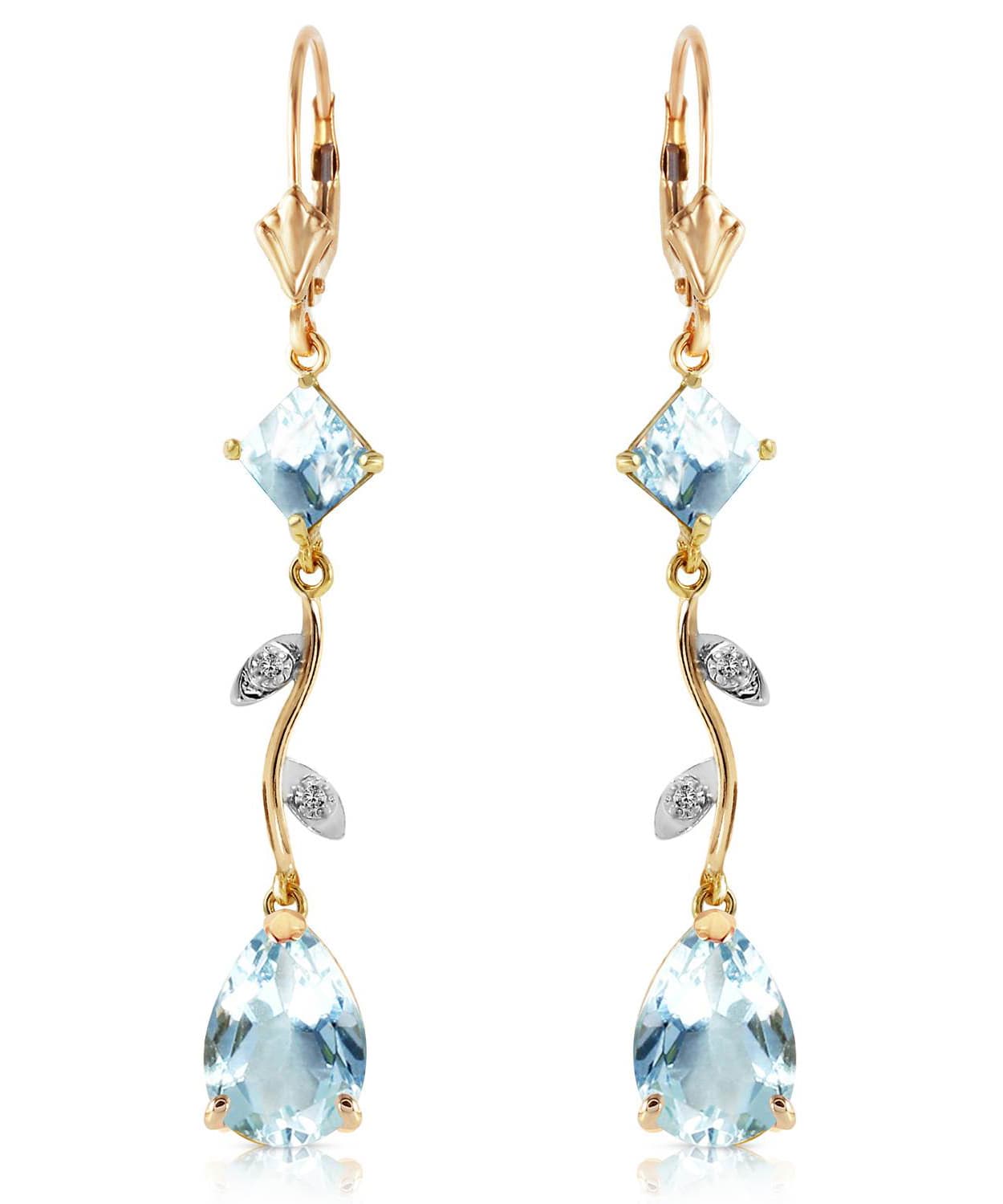 4.00 ctw Natural Icy Sky Blue Aquamarine and Diamond 14k Gold Flower Drop Earrings View 1