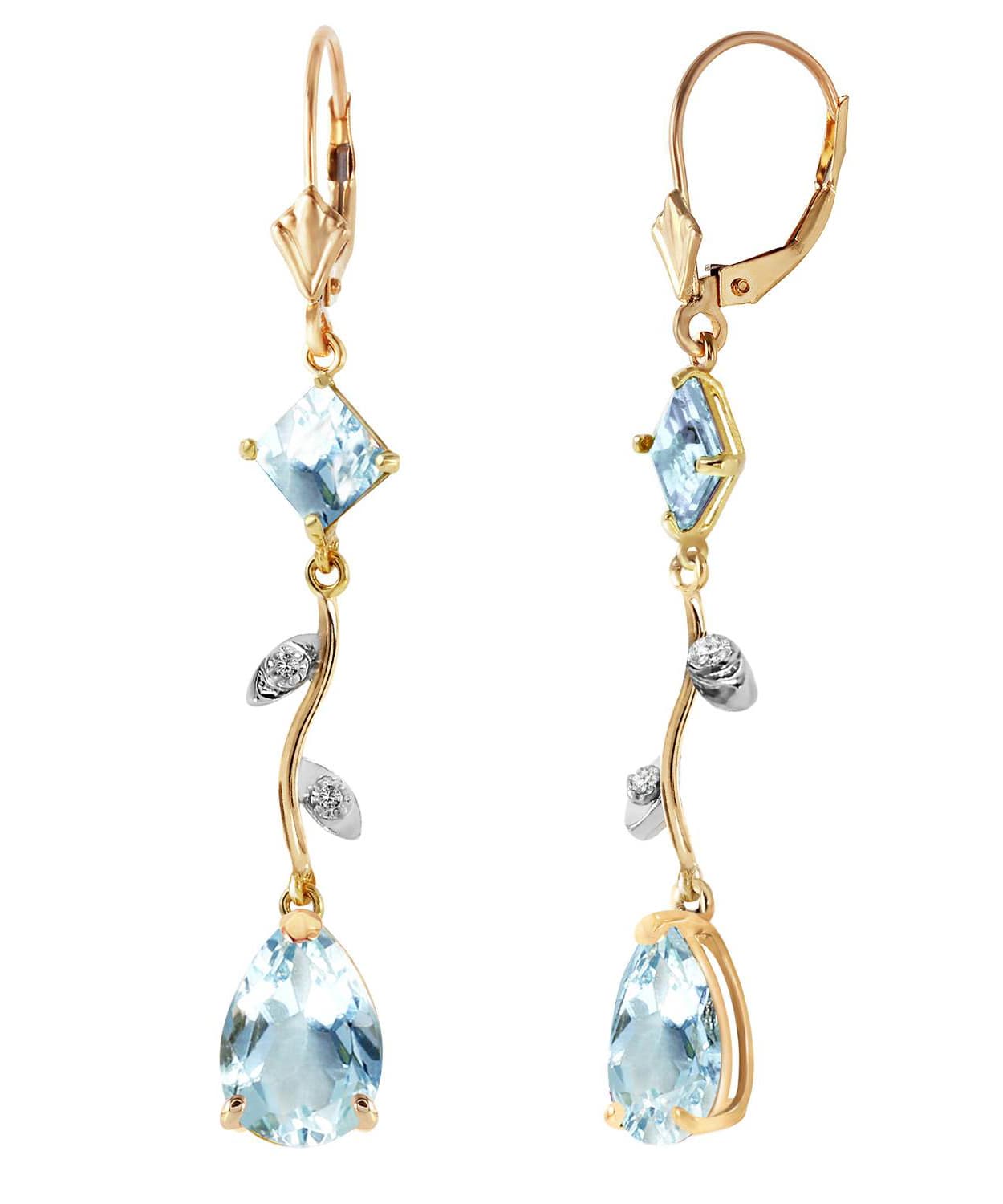 4.00 ctw Natural Icy Sky Blue Aquamarine and Diamond 14k Gold Flower Drop Earrings View 2