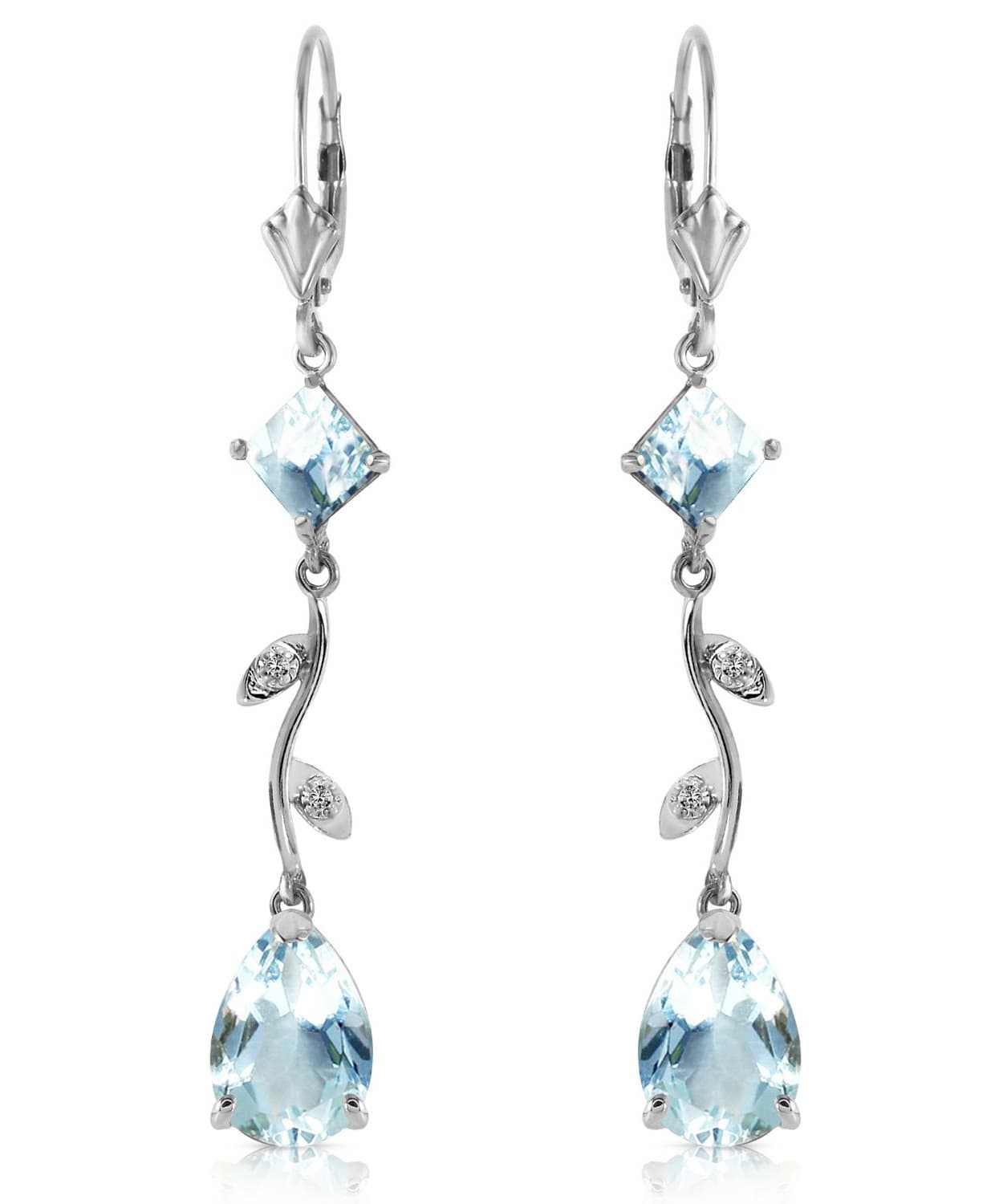 4.00 ctw Natural Icy Sky Blue Aquamarine and Diamond 14k Gold Flower Drop Earrings View 3