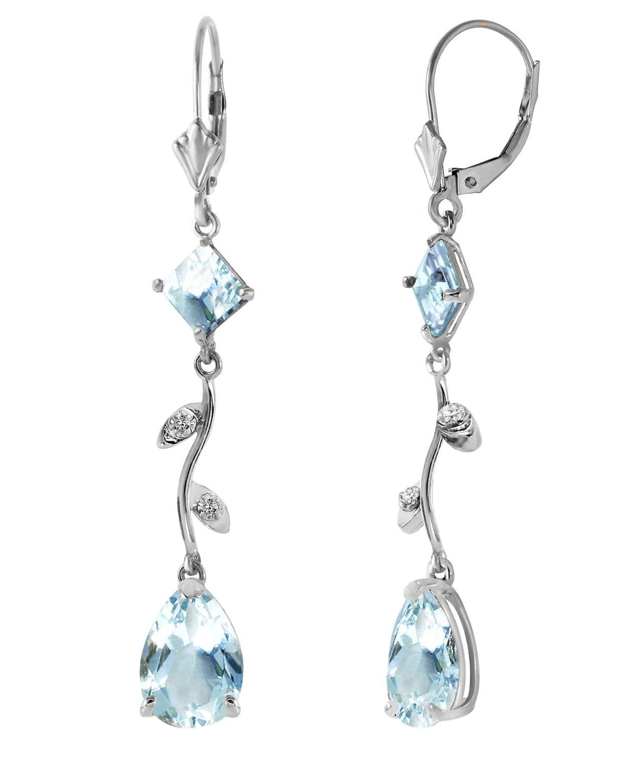 4.00 ctw Natural Icy Sky Blue Aquamarine and Diamond 14k Gold Flower Drop Earrings View 4