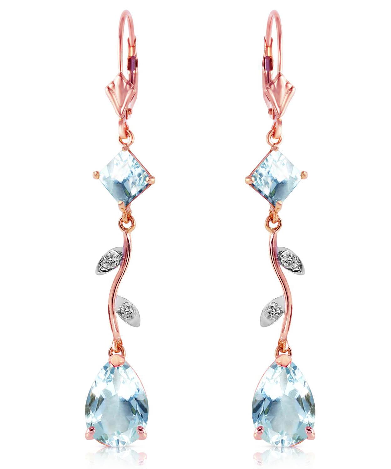 4.00 ctw Natural Icy Sky Blue Aquamarine and Diamond 14k Gold Flower Drop Earrings View 5