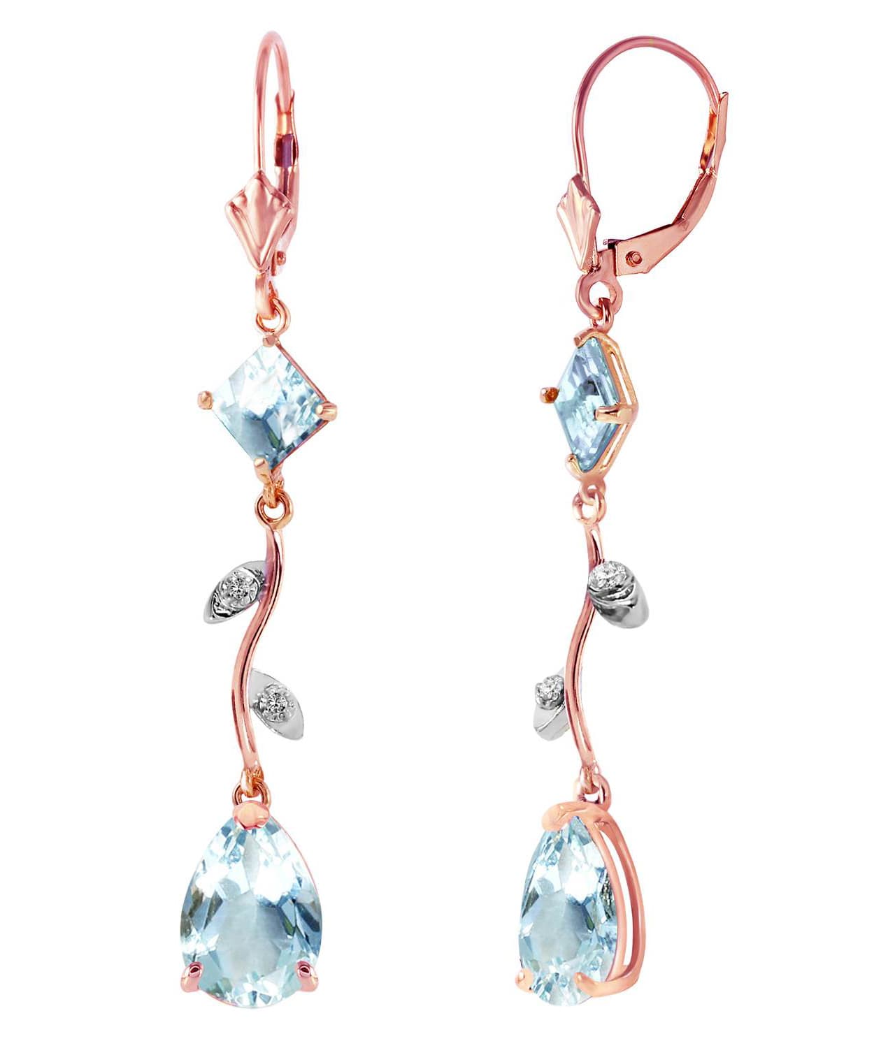 4.00 ctw Natural Icy Sky Blue Aquamarine and Diamond 14k Gold Flower Drop Earrings View 6