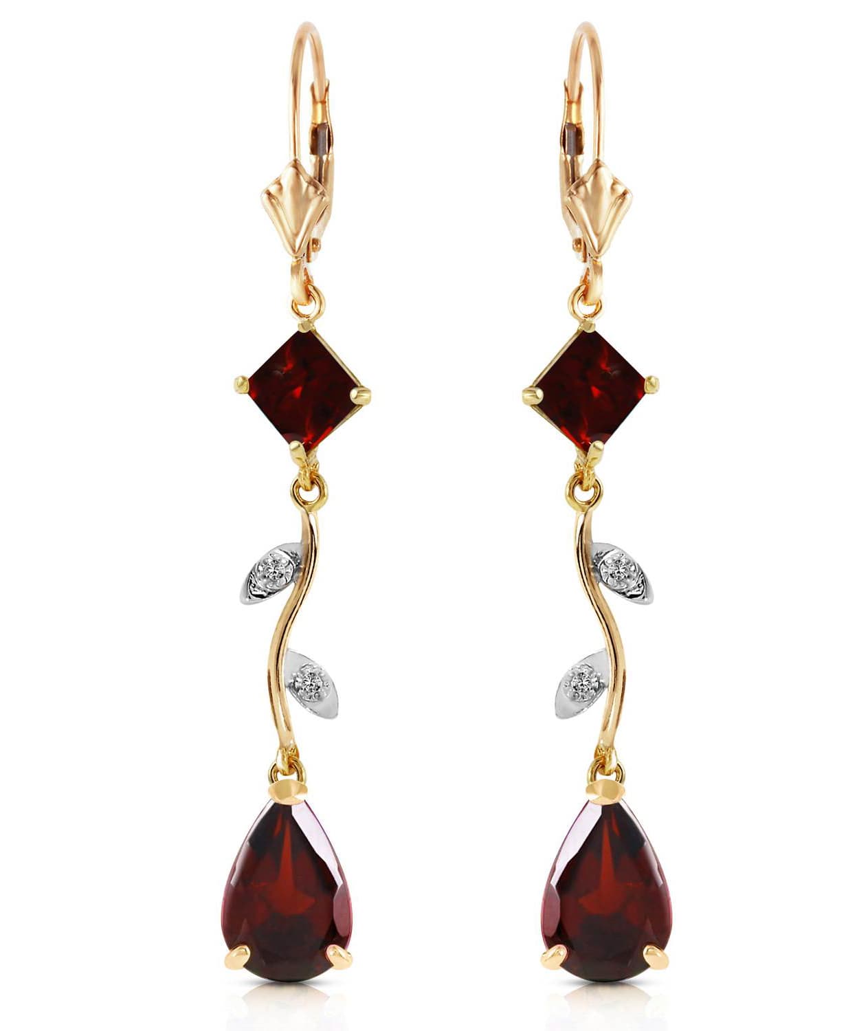 4.00 ctw Natural Pomegranate Garnet and Diamond 14k Gold Flower Drop Earrings View 1