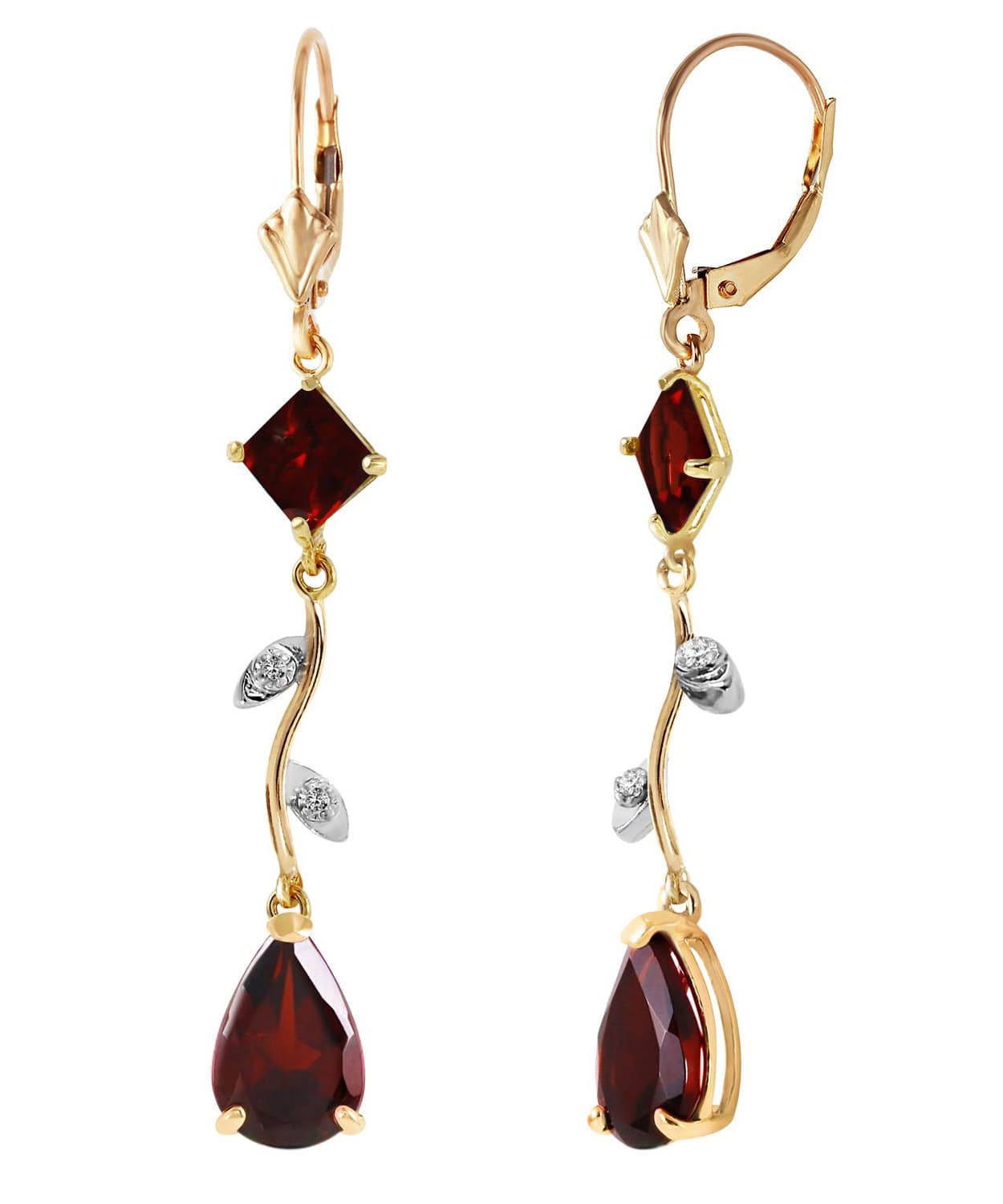 4.00 ctw Natural Pomegranate Garnet and Diamond 14k Gold Flower Drop Earrings View 2