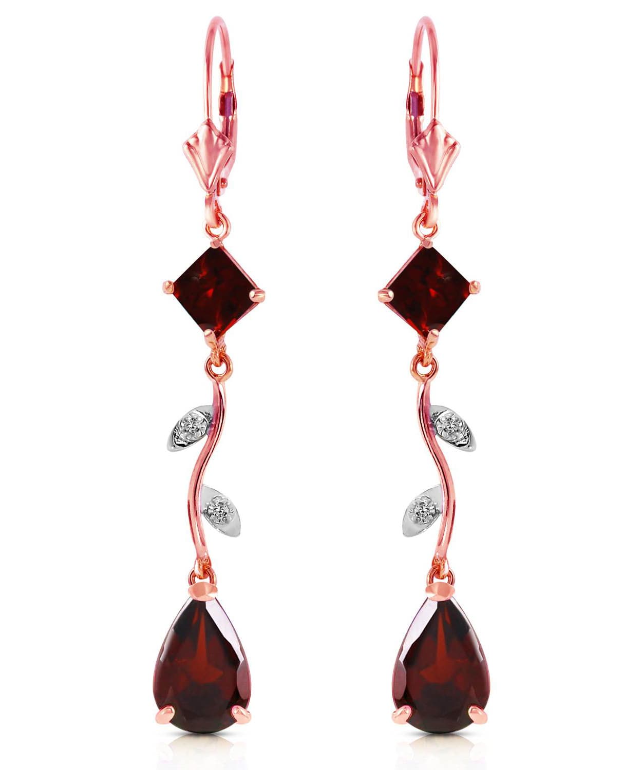 4.00 ctw Natural Pomegranate Garnet and Diamond 14k Gold Flower Drop Earrings View 5