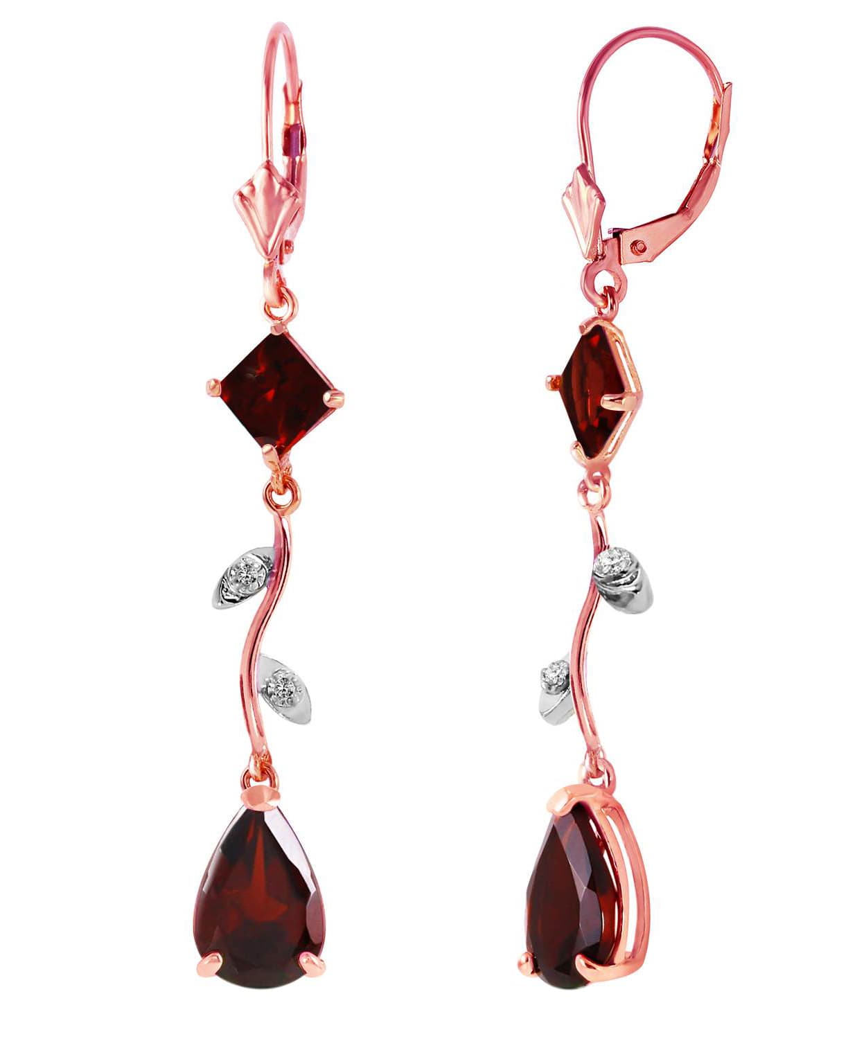 4.00 ctw Natural Pomegranate Garnet and Diamond 14k Gold Flower Drop Earrings View 6