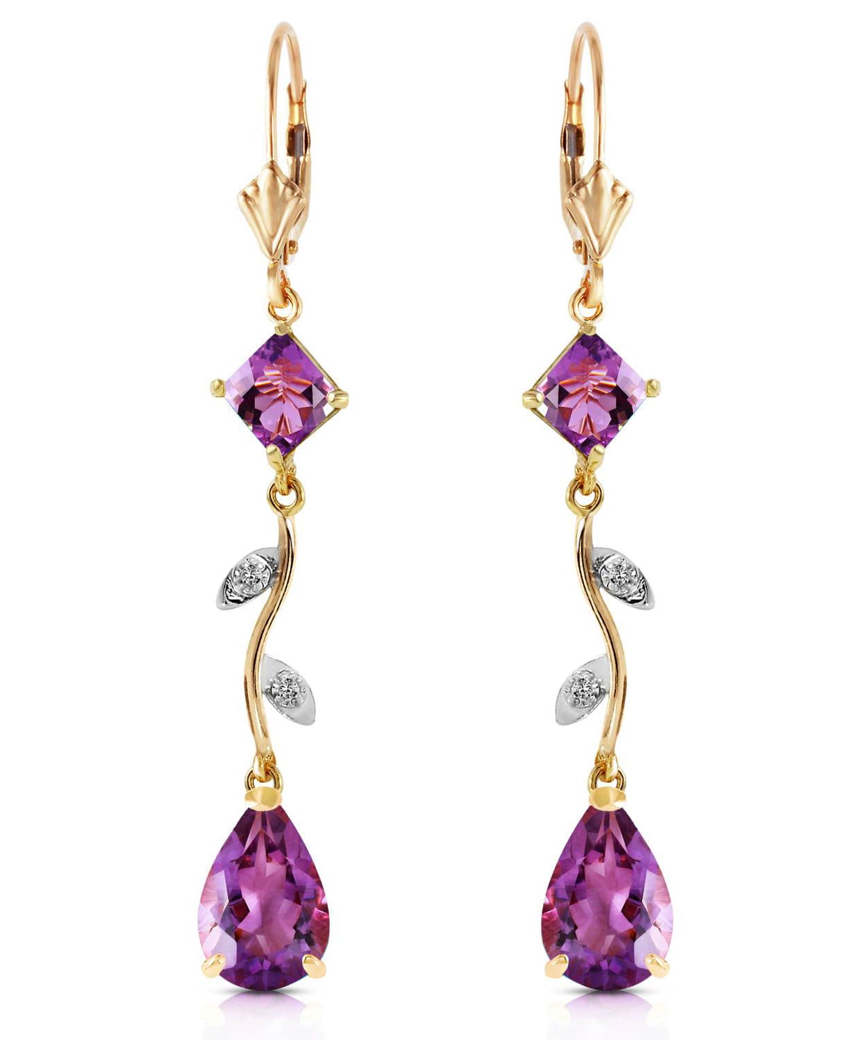 4.00 ctw Natural Amethyst and Diamond 14k Gold Flower Drop Earrings View 1