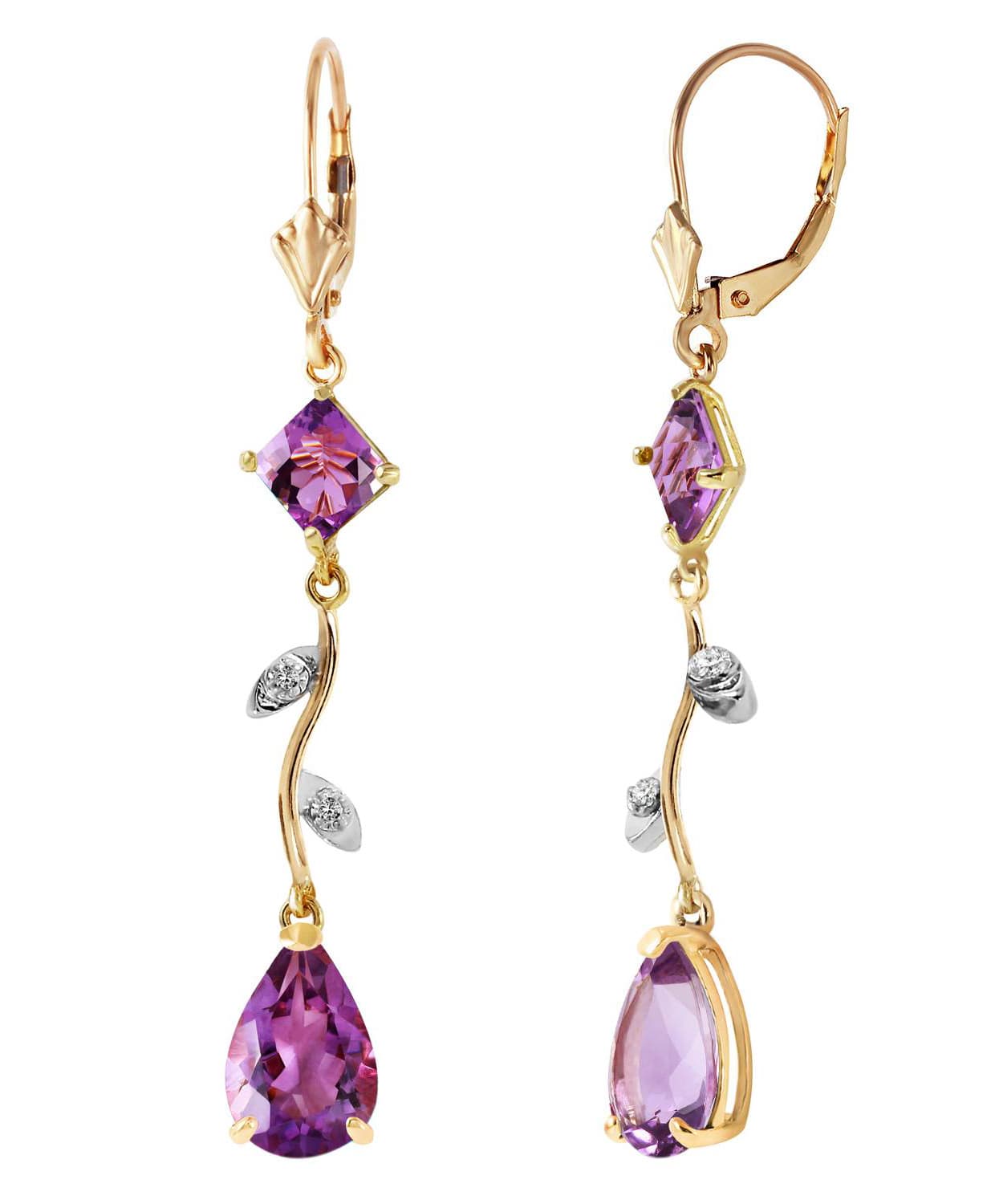 4.00 ctw Natural Amethyst and Diamond 14k Gold Flower Drop Earrings View 2