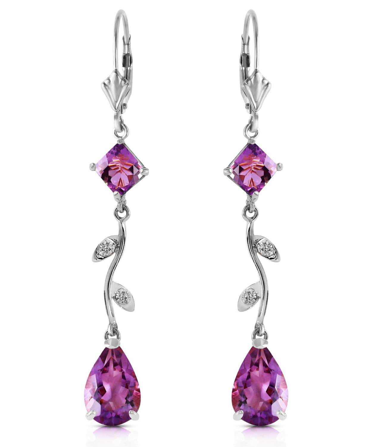 4.00 ctw Natural Amethyst and Diamond 14k Gold Flower Drop Earrings View 3