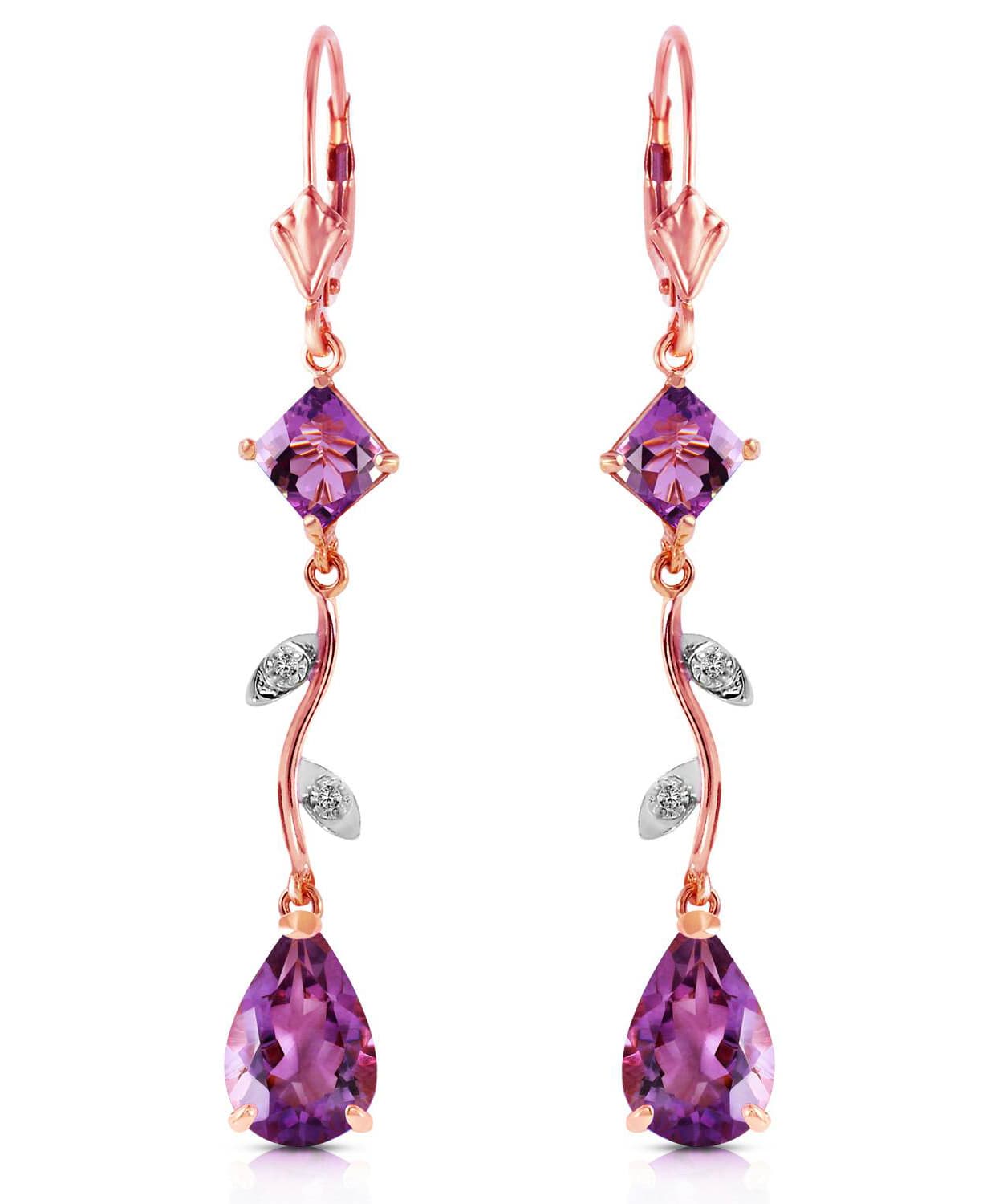 4.00 ctw Natural Amethyst and Diamond 14k Gold Flower Drop Earrings View 5
