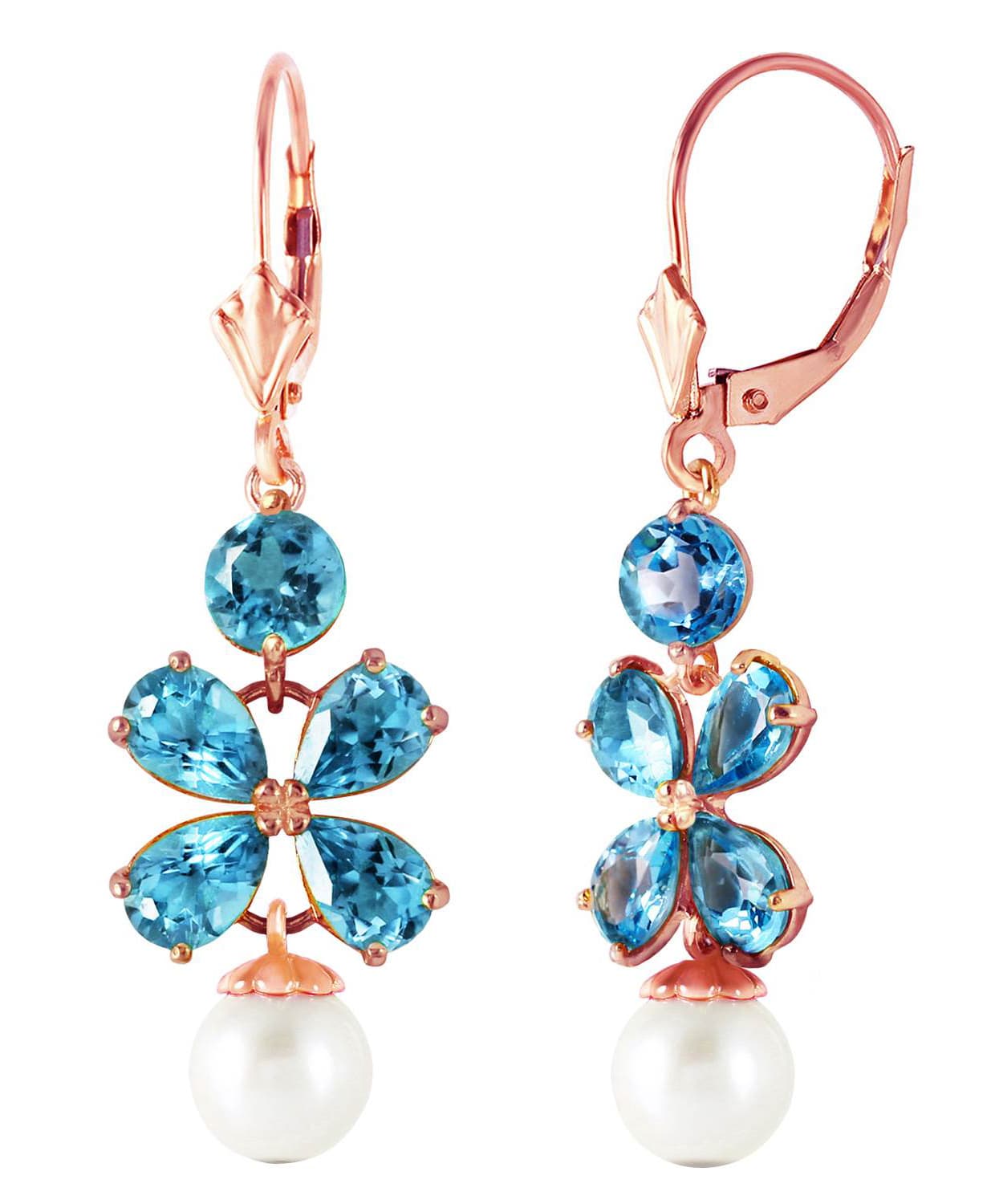 4.03 ctw Natural Swiss Blue Topaz and Freshwater Pearl 14k Gold Dangle Earrings View 6