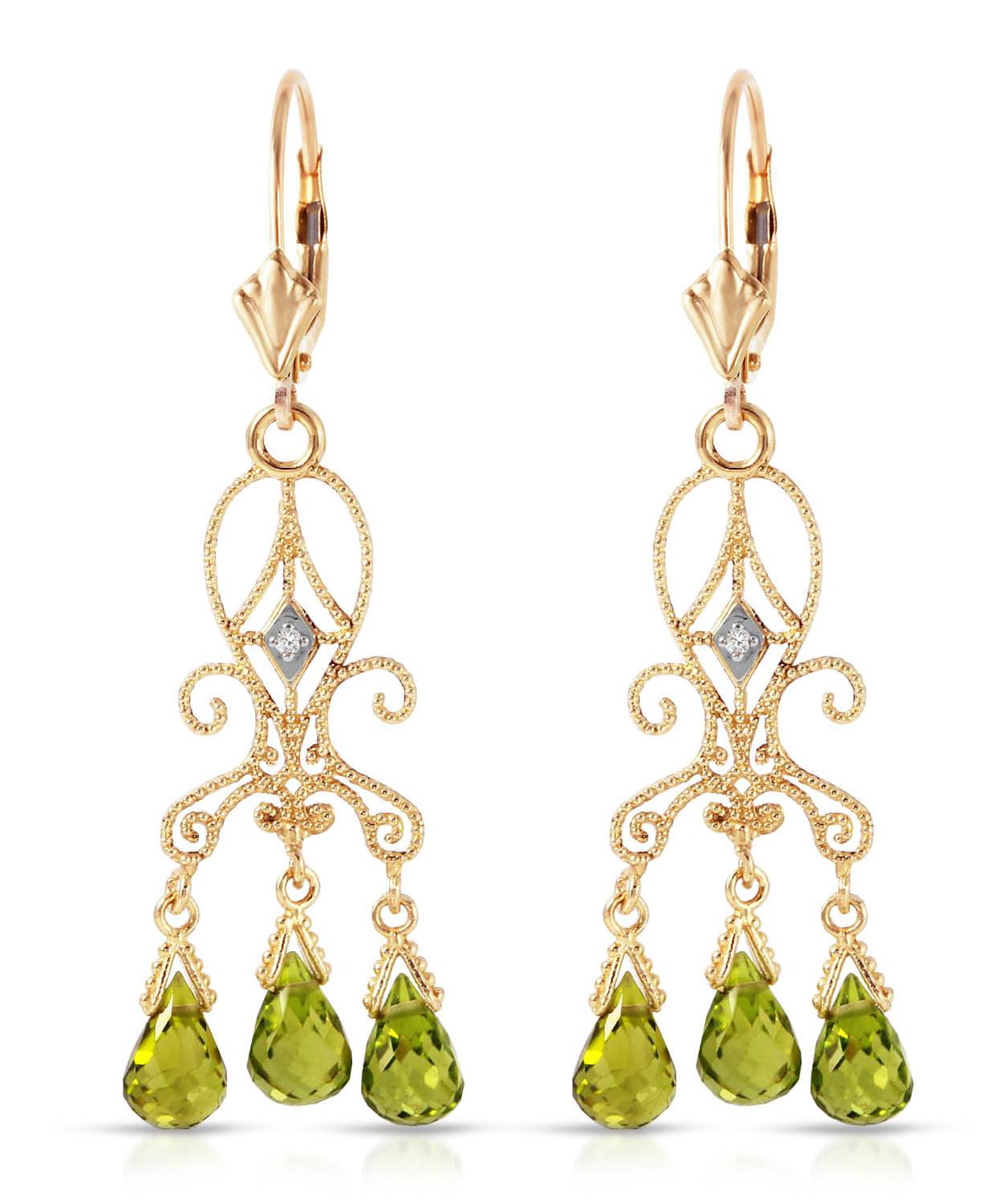 4.54 ctw Natural Lime Peridot and Diamond 14k Gold Chandelier Earrings View 1