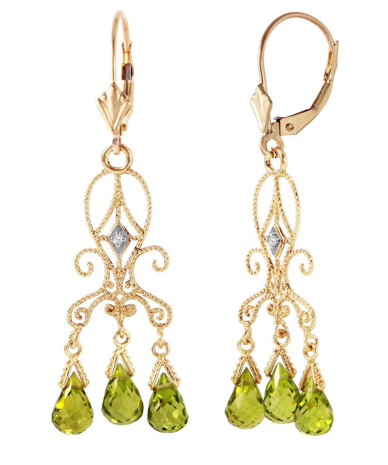 4.54 ctw Natural Lime Peridot and Diamond 14k Gold Chandelier Earrings View 2