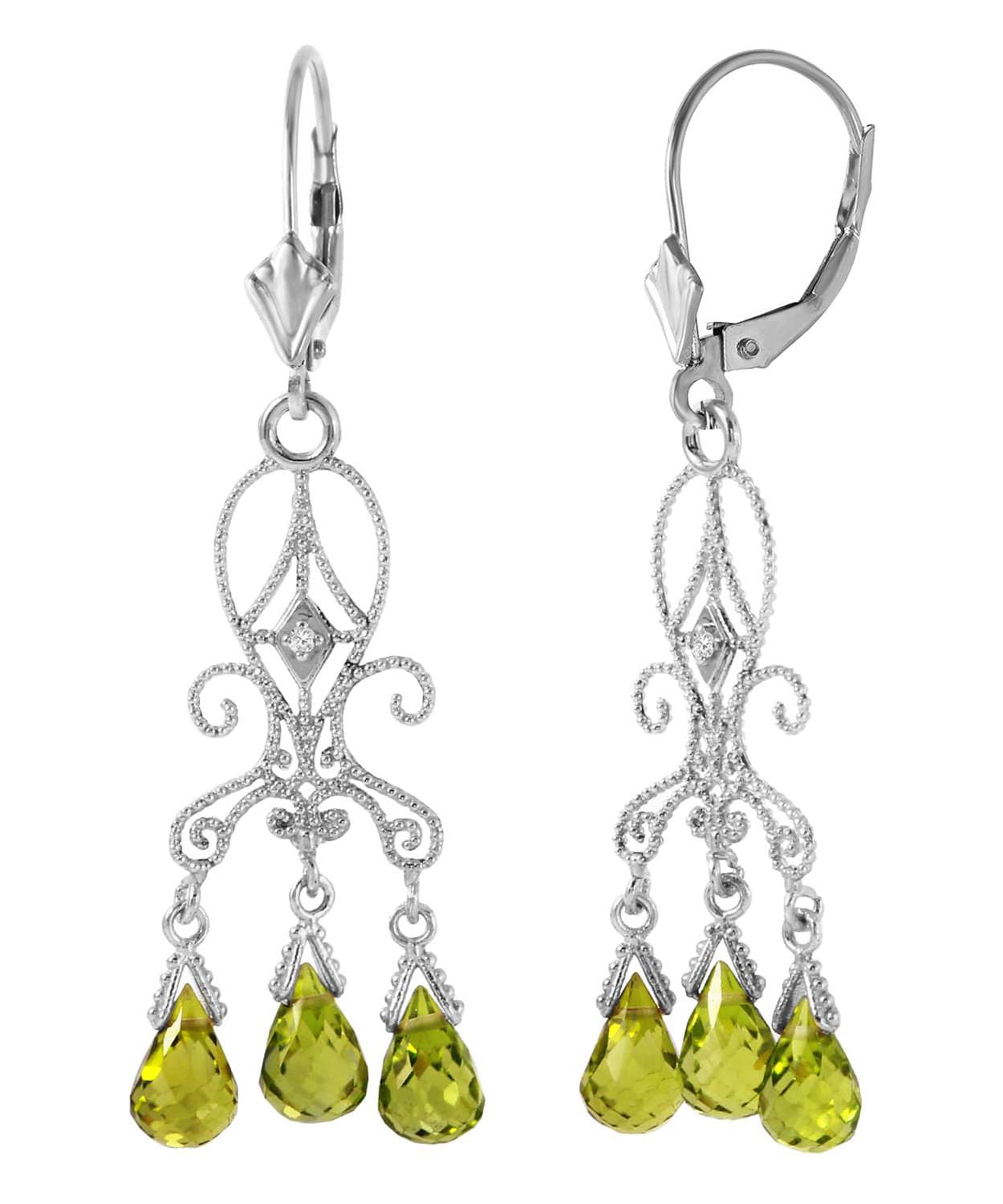 4.54 ctw Natural Lime Peridot and Diamond 14k Gold Chandelier Earrings View 4