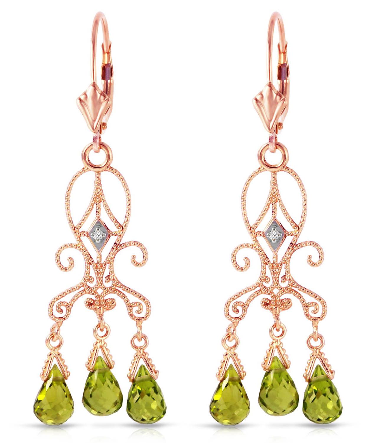 4.54 ctw Natural Lime Peridot and Diamond 14k Gold Chandelier Earrings View 5