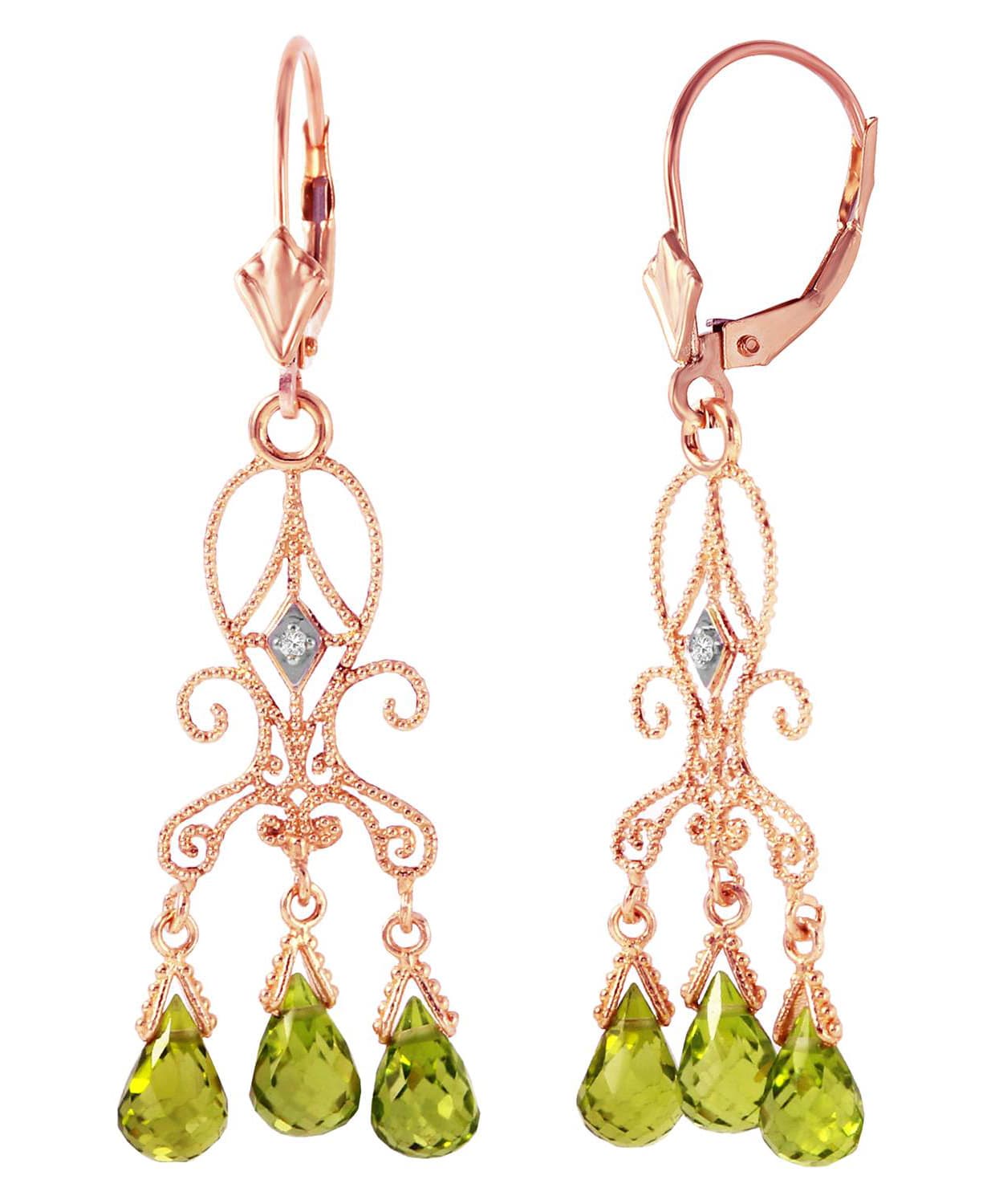 4.54 ctw Natural Lime Peridot and Diamond 14k Gold Chandelier Earrings View 6