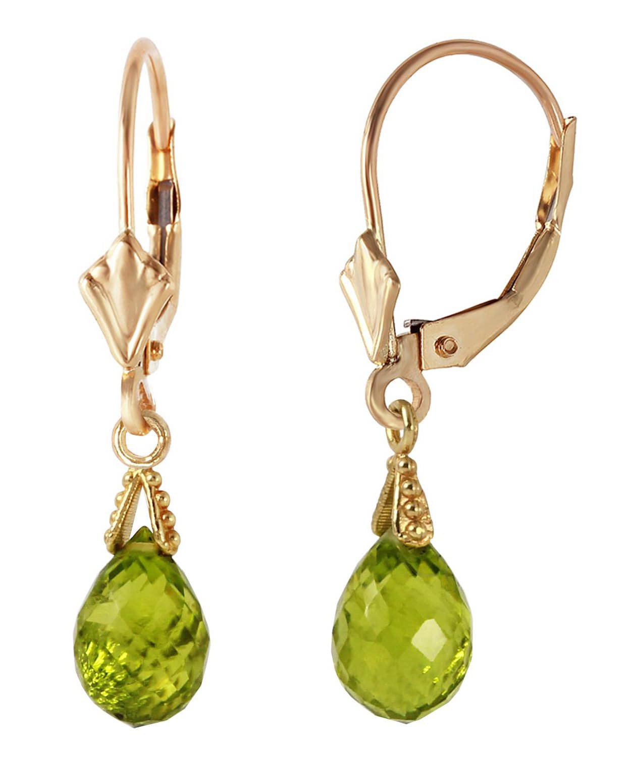 4.53 ctw Natural Lime Peridot 14k Gold Teardrop Dangle Earrings View 2